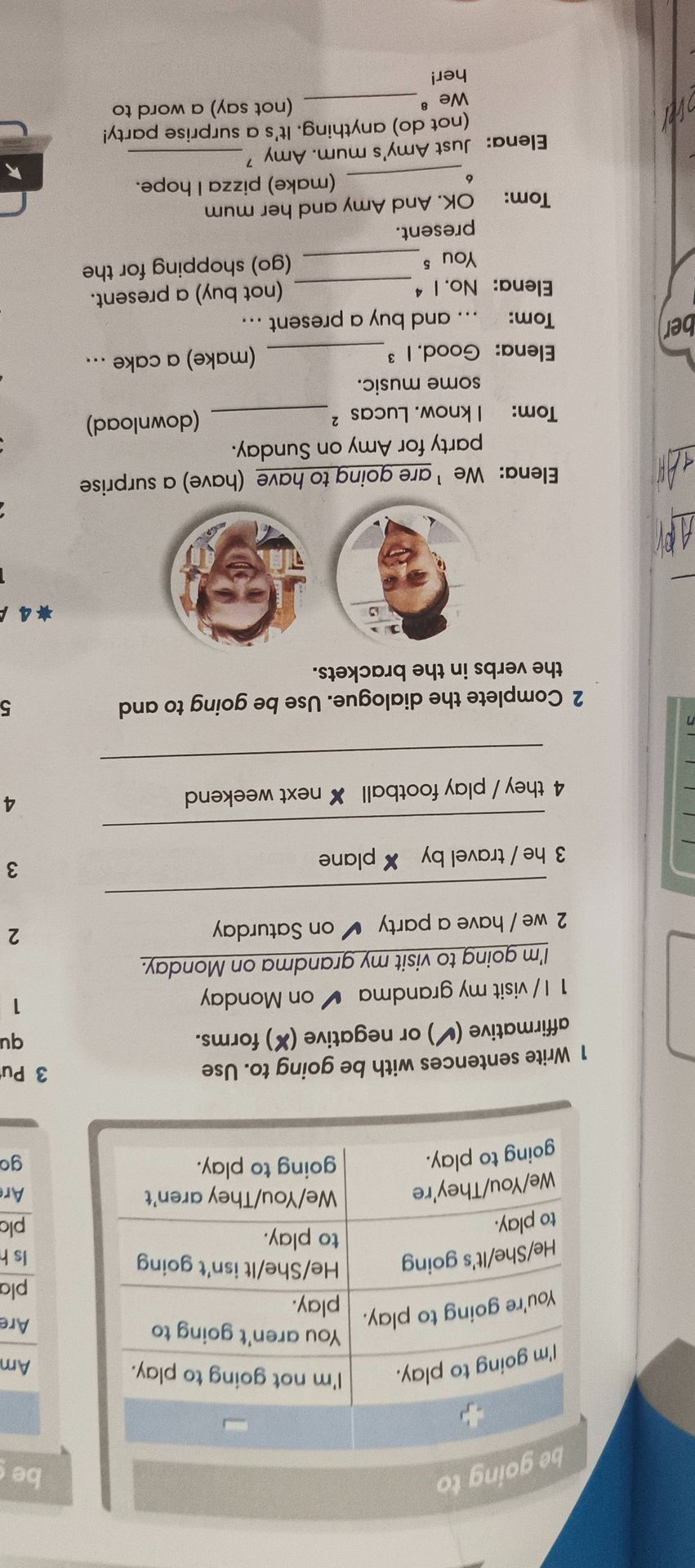 Фото задания: 1. Write sentences with be going to. Use affirmative (✓) or negative (✗) forms. 1) I / visit my grandma ✓ on Monday. 2) we…