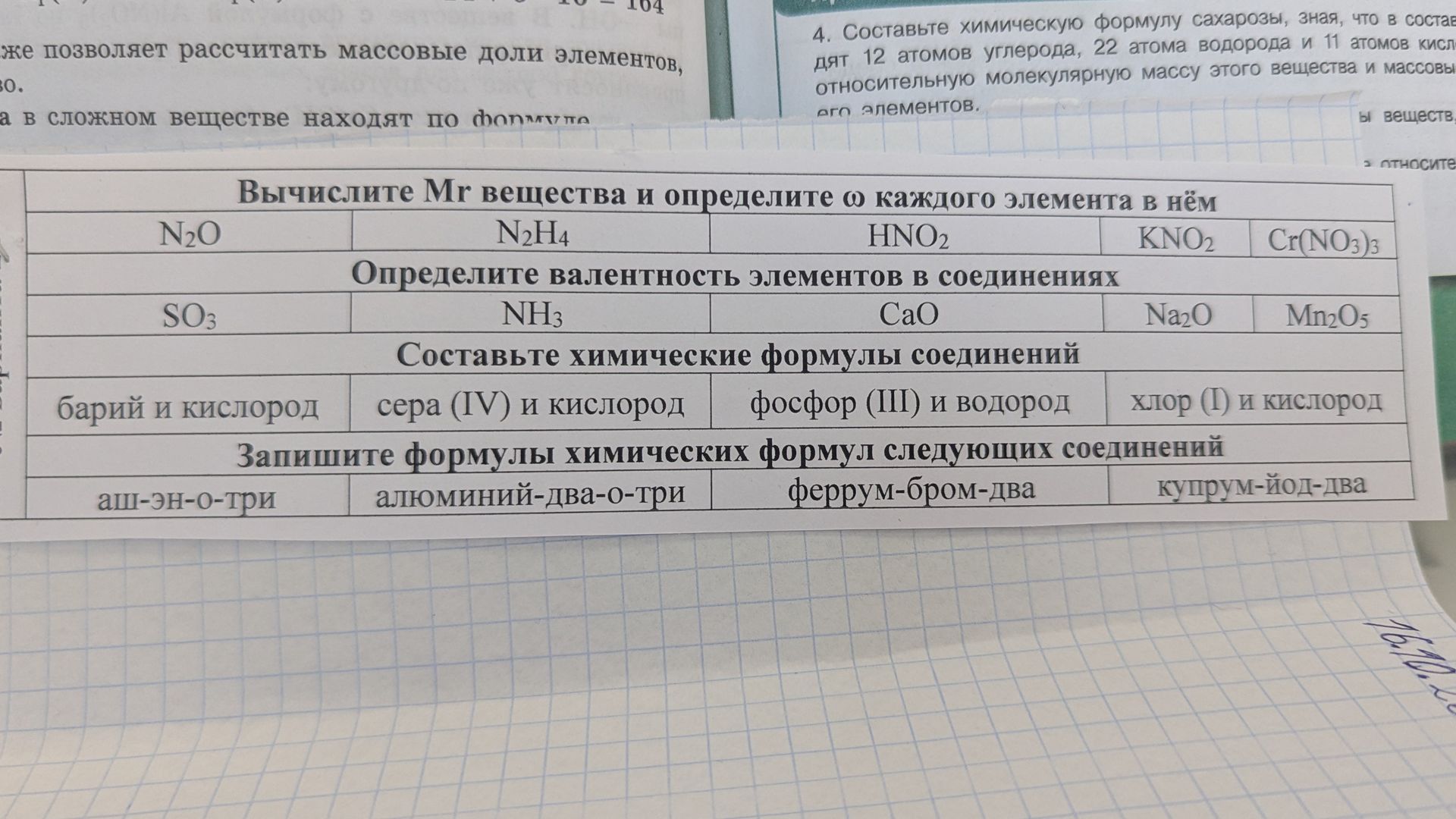 Фото задания: Определите валентность элементов в соединениях: SO₃, NH₃, CaO, Na₂O, Mn₂O₅.