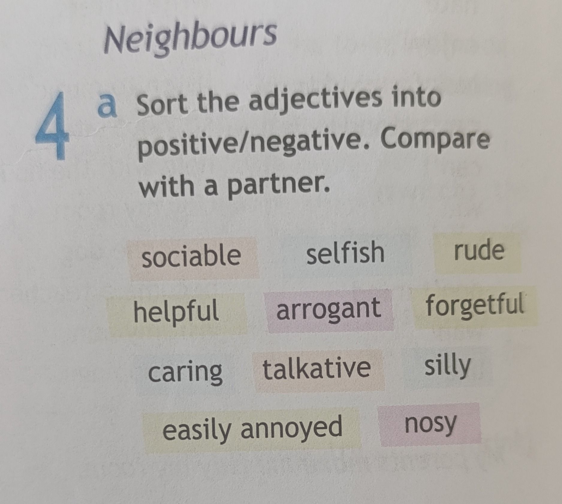 Фото задания: 4a. Sort the adjectives into positive/negative. Compare with a partner.