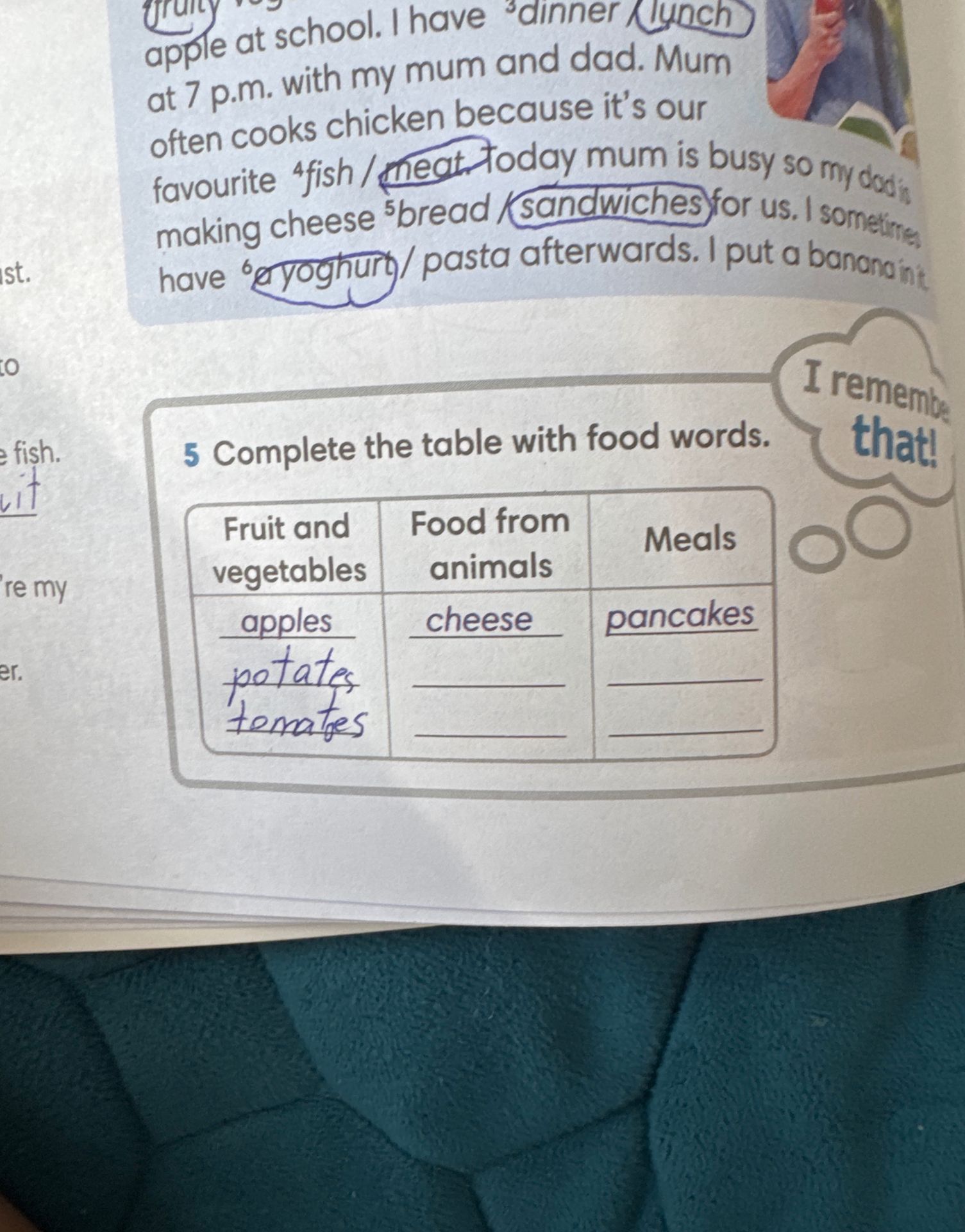 Фото задания: 5. Complete the table with food words.