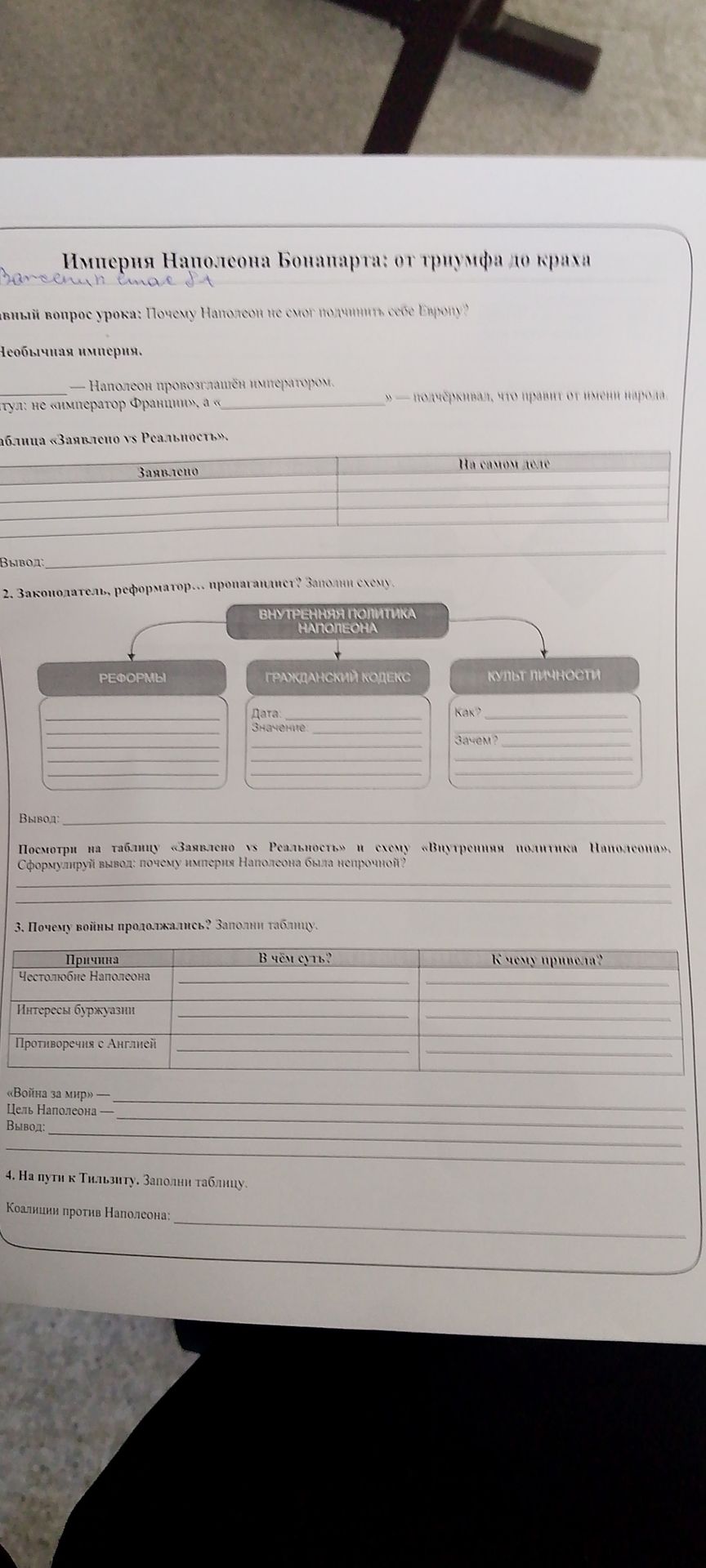 Фото задания: 4. На пути к Тильзиту. Заполни таблицу. Коалиции против Наполеона: