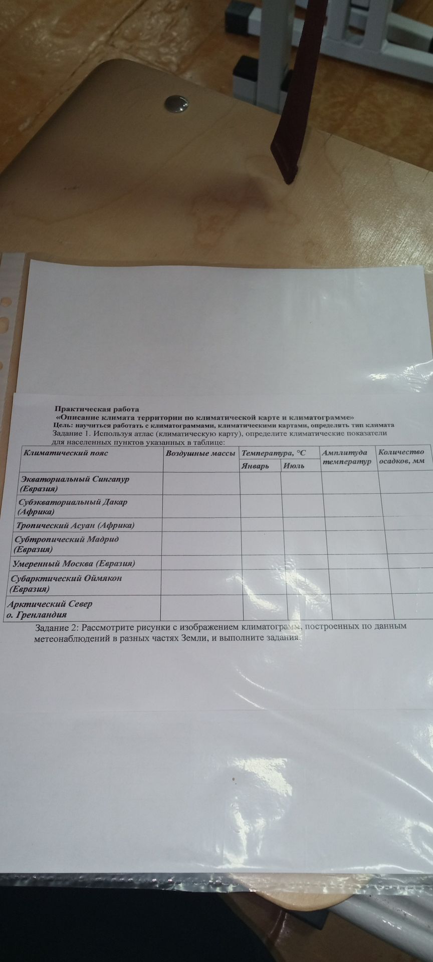 Фото задания: Задание 1. Используя атлас (климатическую карту), определите климатические показатели для населённых пунктов, указанных в…