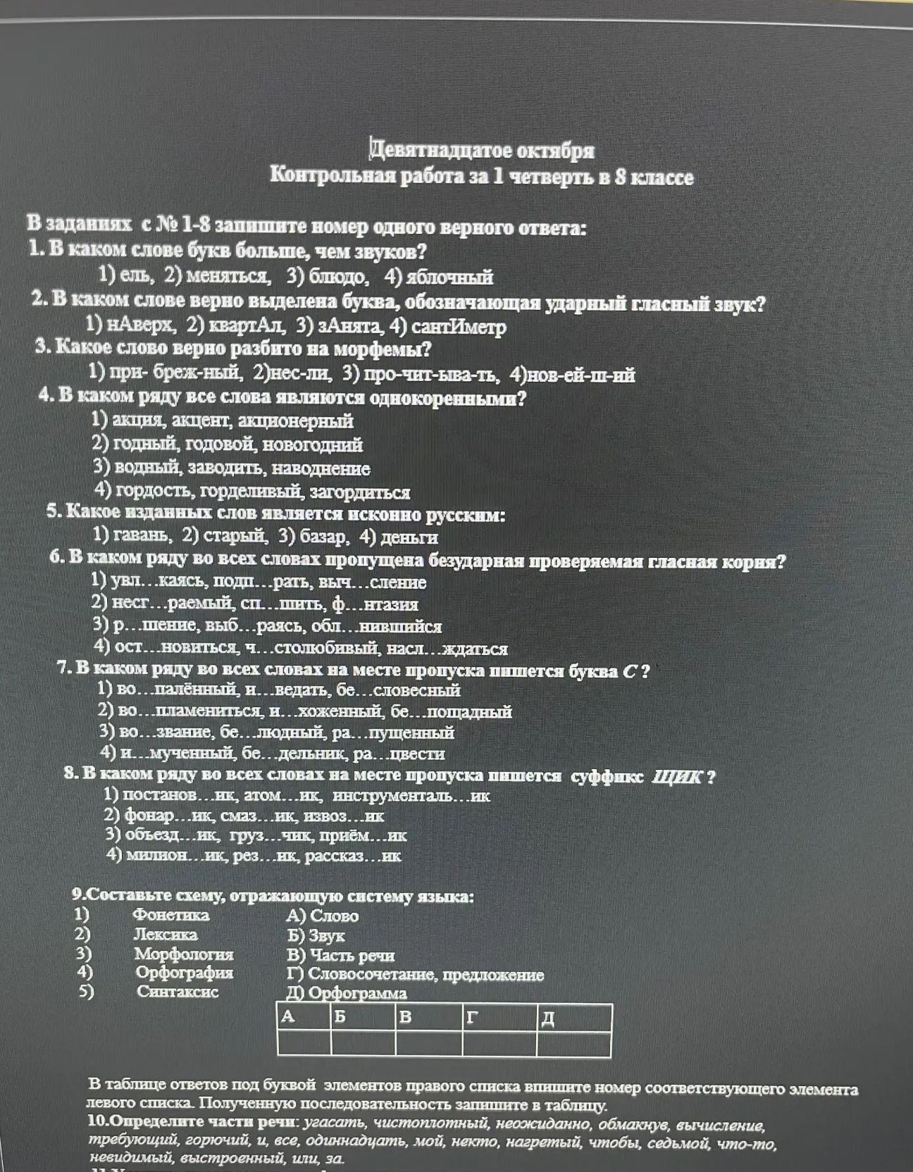 Фото задания: 2. В каком слове верно выделена буква, обозначающая ударный гласный звук? 1) нАверх, 2) квартАл, 3) зАнята, 4) сантИмéтр