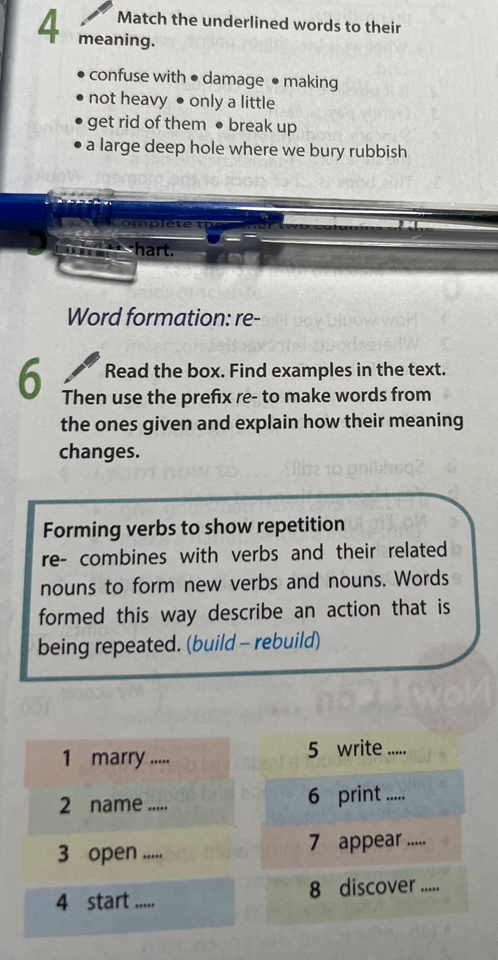 Фото задания: 6. Read the box. Find examples in the text. Then use the prefix re- to make words from the ones given and explain how their…