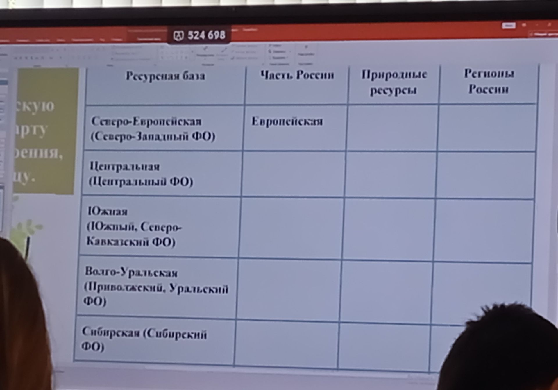Фото задания: Заполнить таблицу «Ресурсная база — Часть России — Природные ресурсы — Регионы России» для Северо-Европейской…
