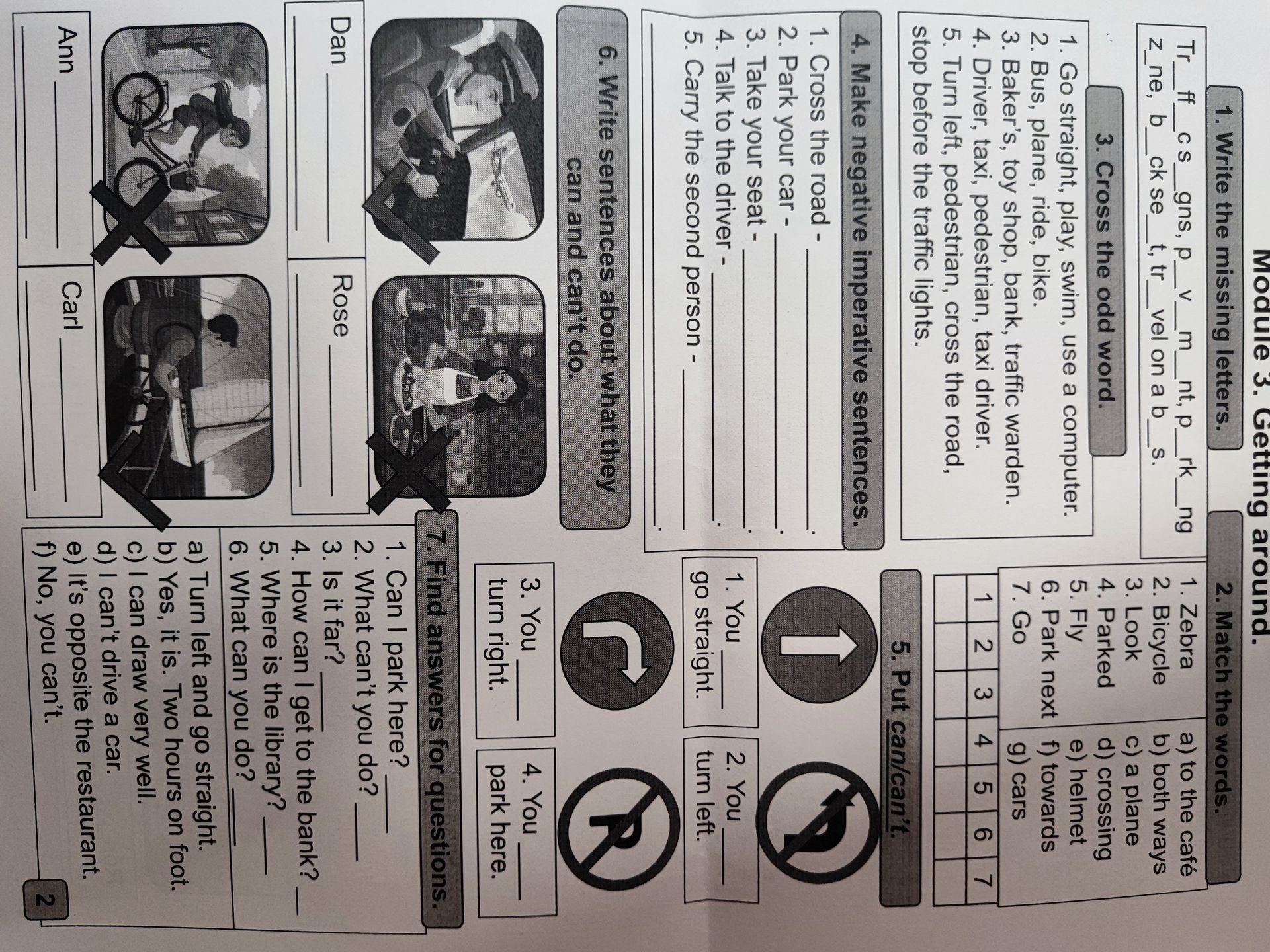 Фото задания: 6. Write sentences about what they can and can’t do. Dan; Rose; Ann; Carl.