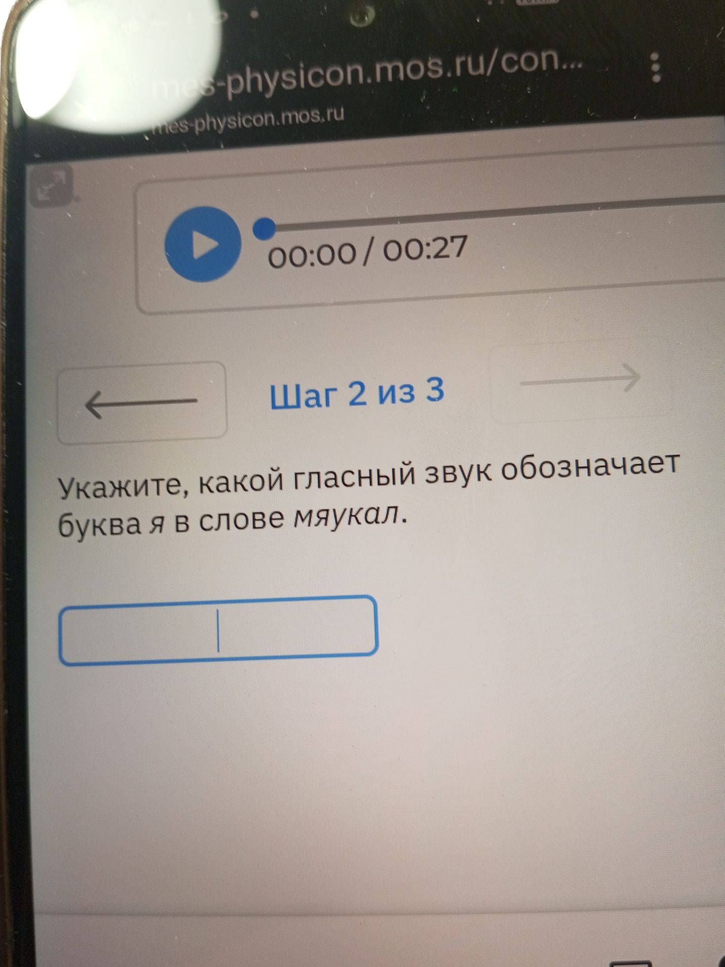 Фото задания: Укажите, какой гласный звук обозначает буква я в слове мяукал.