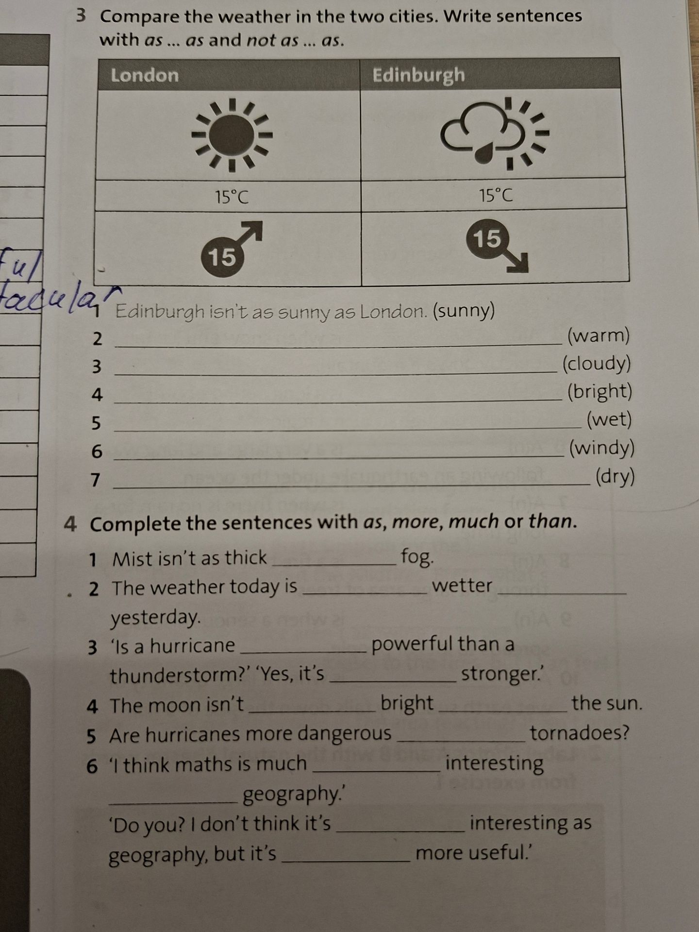 Фото задания: 3. Compare the weather in the two cities. Write sentences with as ... as and not as ... as. 1. (sunny) 2. (warm) 3.…