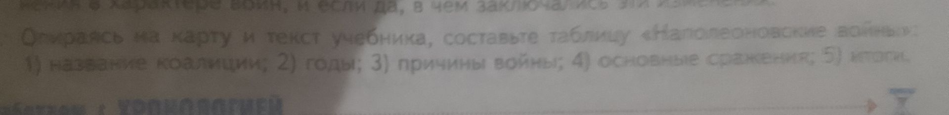 Фото задания: Опираясь на карту и текст учебника, составьте таблицу «Наполеоновские войны»: 1) название коалиции; 2) годы; 3) причины…