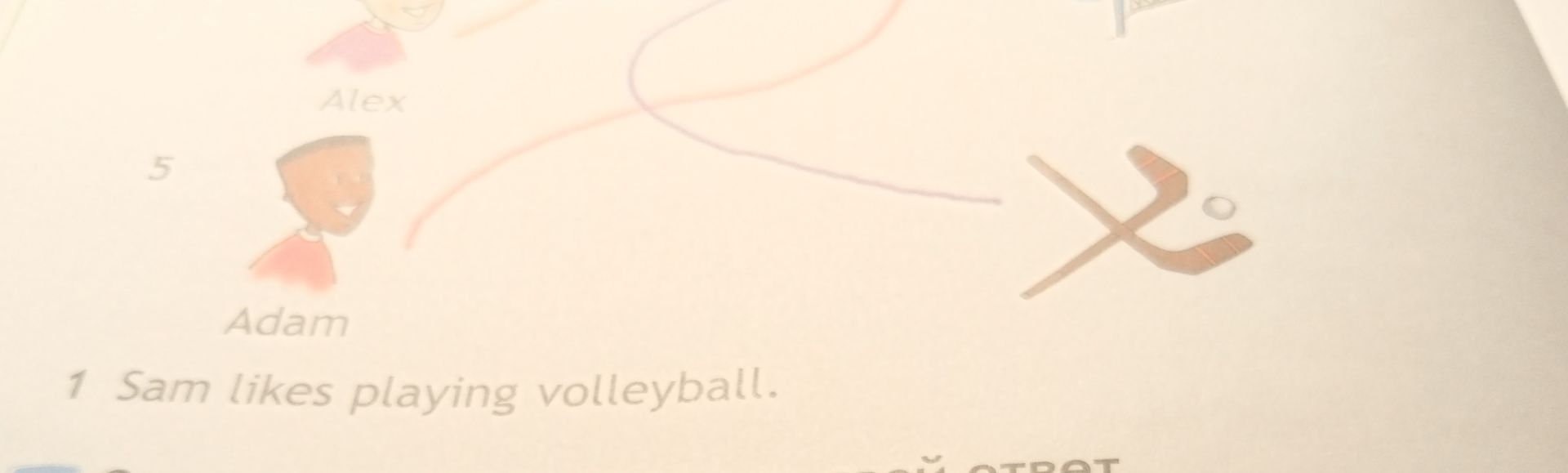 Фото задания: 1. Sam likes playing volleyball.