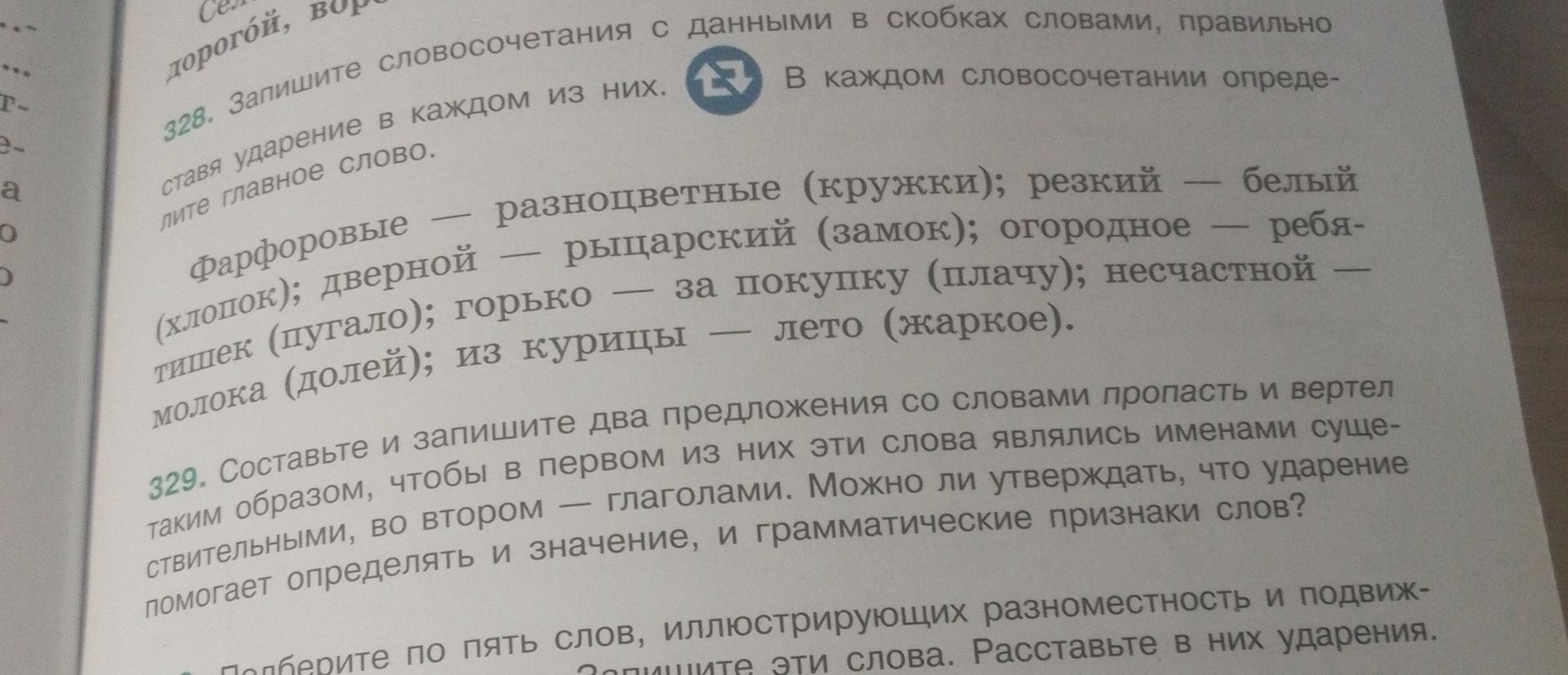 Фото задания: 329. Составьте и запишите два предложения со словами пропасть и вертел таким образом, чтобы в первом из них эти слова…