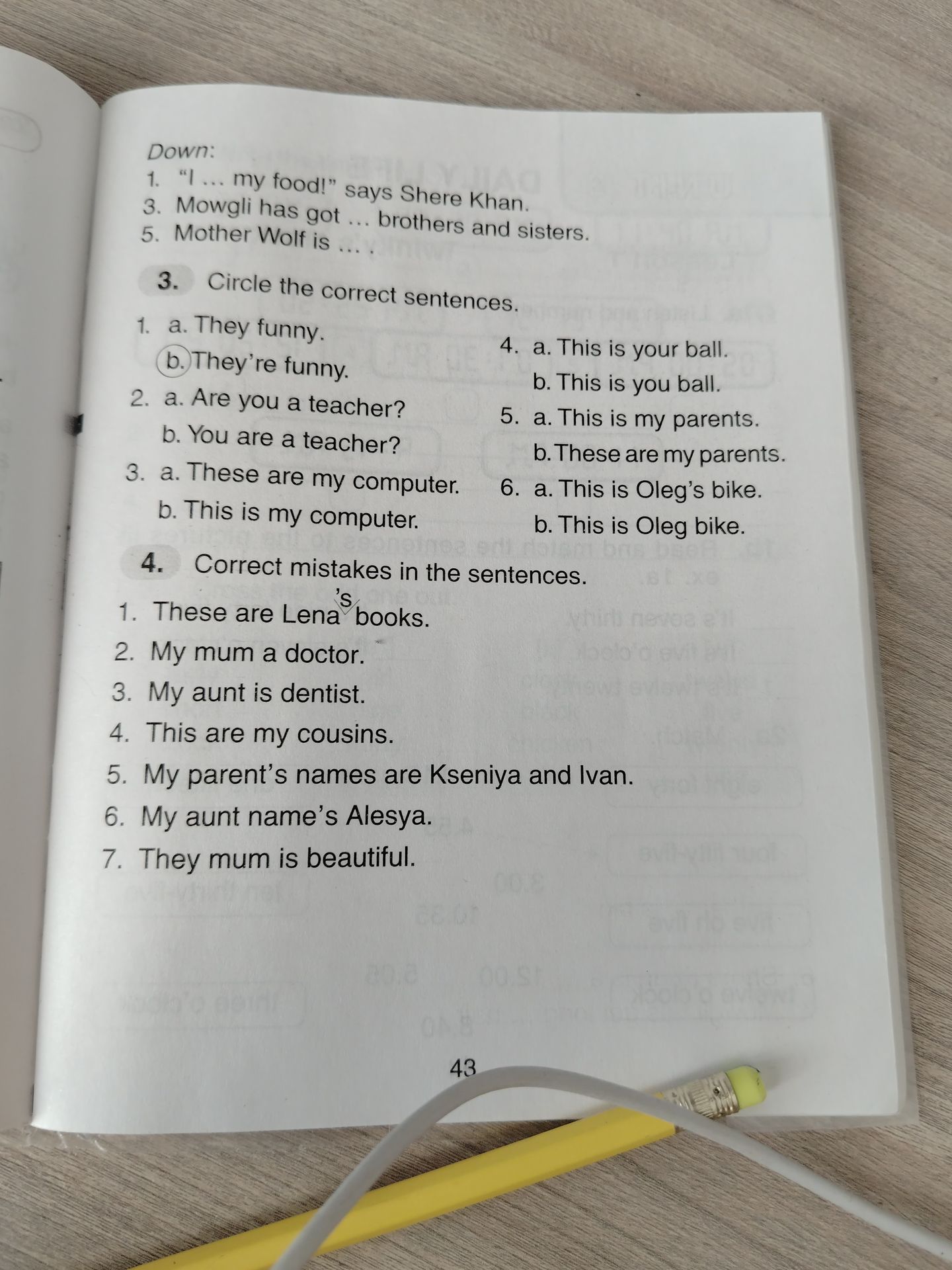 Фото задания: 3. Circle the correct sentences. 1. a. They funny. b. They’re funny. 2. a. Are you a teacher? b. You are a teacher? 3. a.…