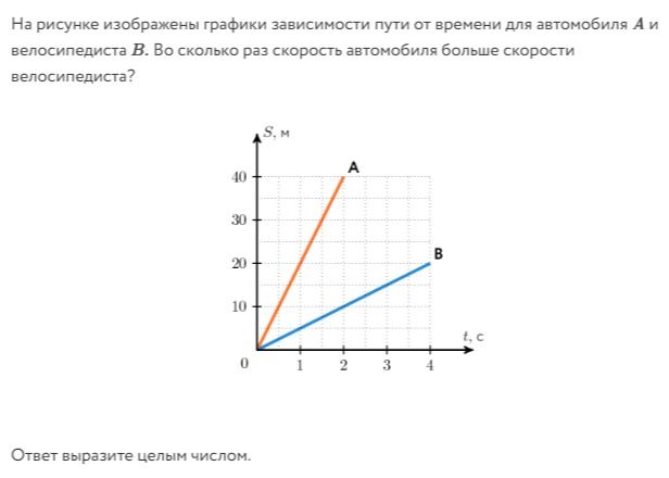 Фото задания: На рисунке изображены графики зависимости пути от времени для автомобиля A и велосипедиста B. Во сколько раз скорость…