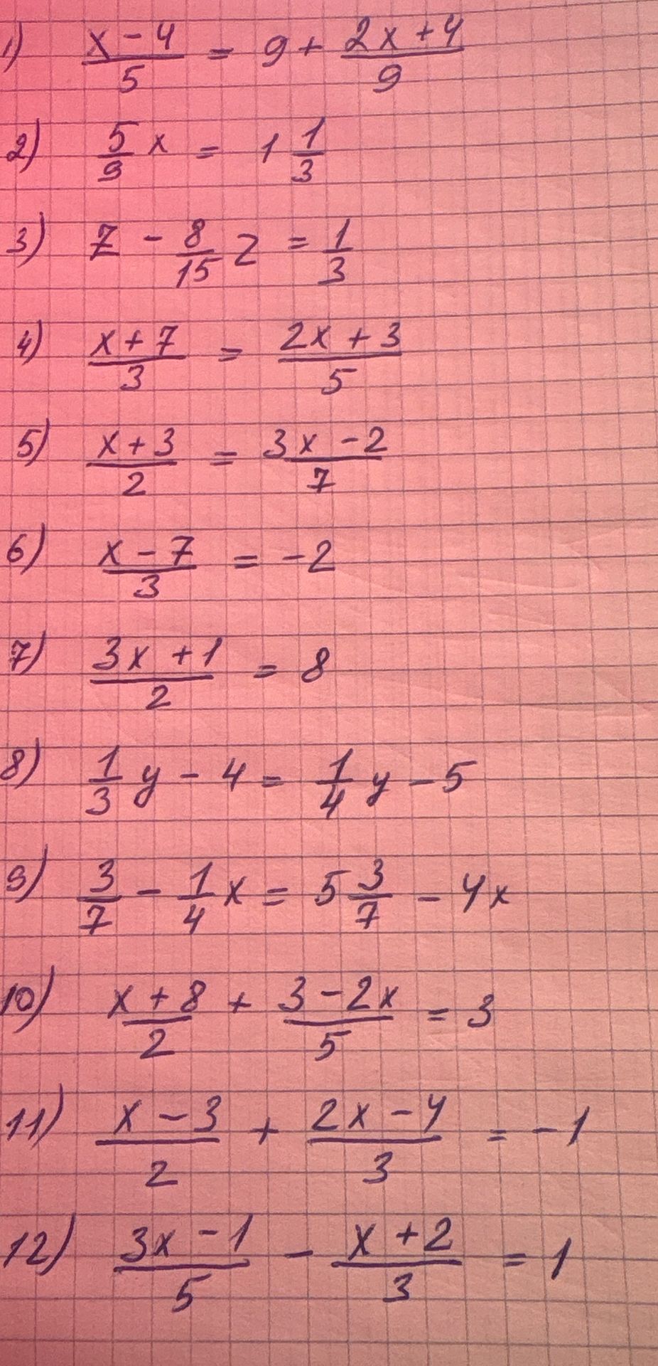 Фото задания: 4) \(\frac{x+7}{3}=\frac{2x+3}{5}\)