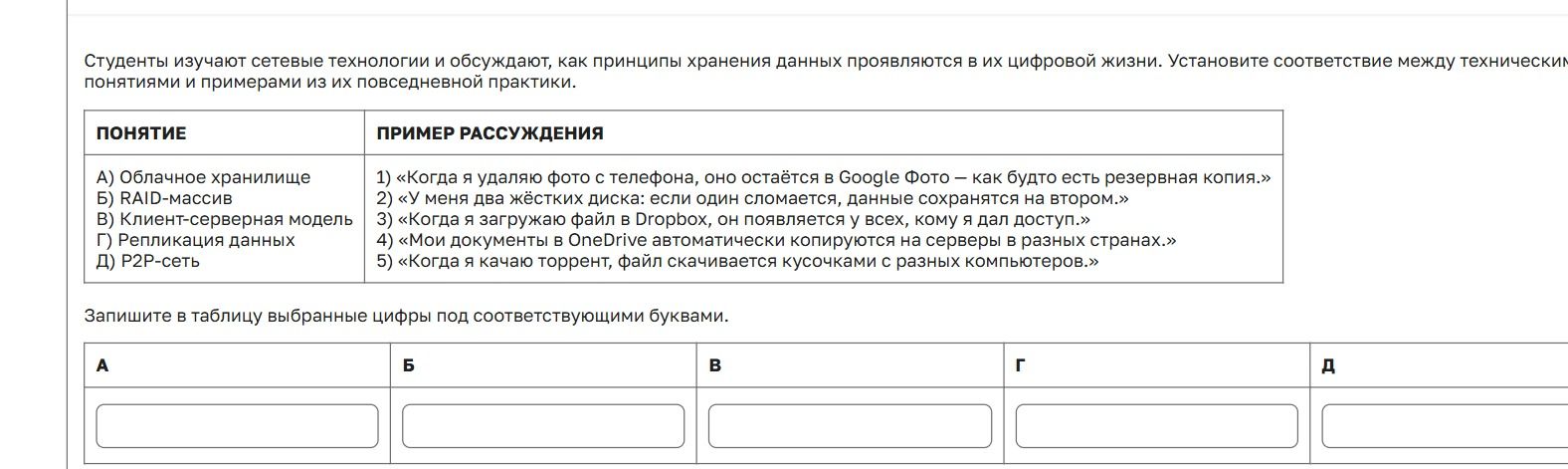 Фото задания: Студенты изучают сетевые технологии и обсуждают, как принципы хранения данных проявляются в их цифровой жизни. Установите…