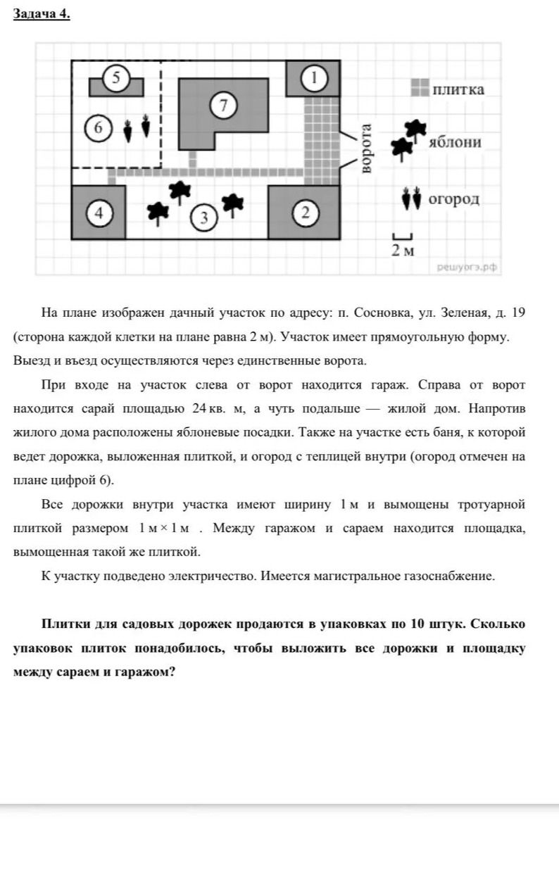 Фото задания: Задача 4. На плане изображён дачный участок по адресу: п. Сосновка, ул. Зеленая, д. 19 (сторона каждой клетки на плане…