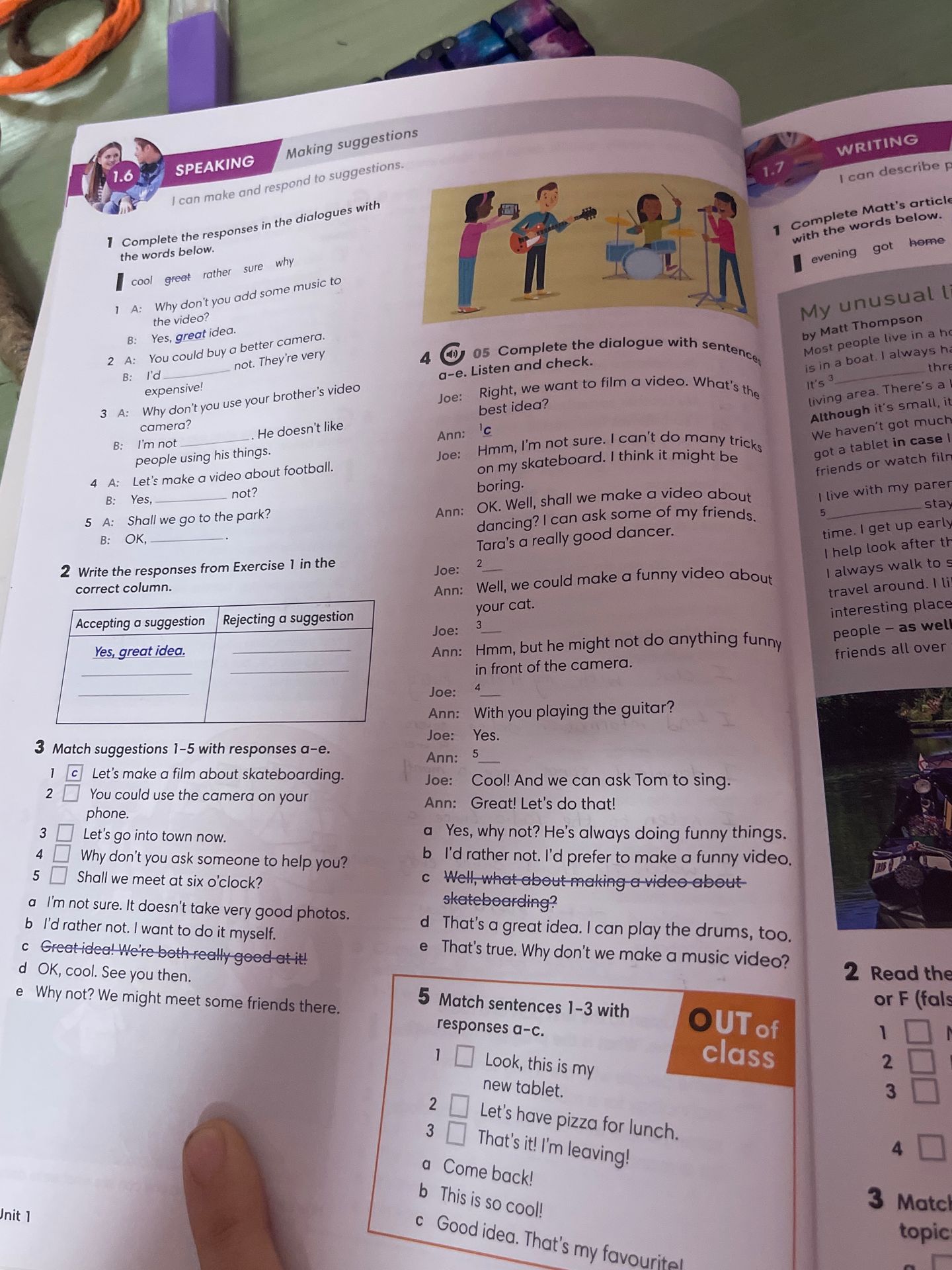Фото задания: 2. Write the responses from Exercise 1 in the correct column: Accepting a suggestion / Rejecting a suggestion.