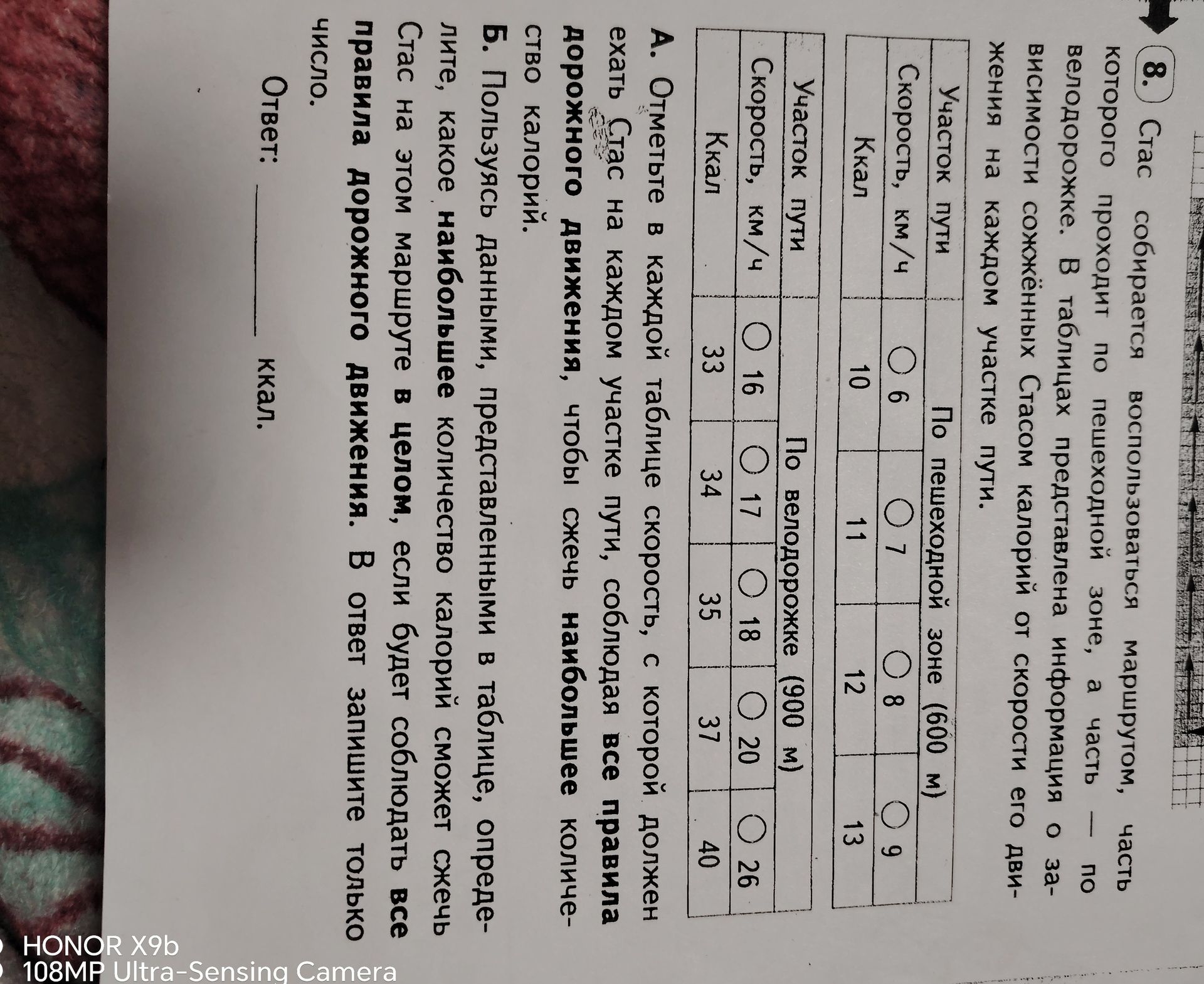 Фото задания: 8. Стас собирается воспользоваться маршрутом, часть которого проходит по пешеходной зоне, а часть — по велодорожке. В…