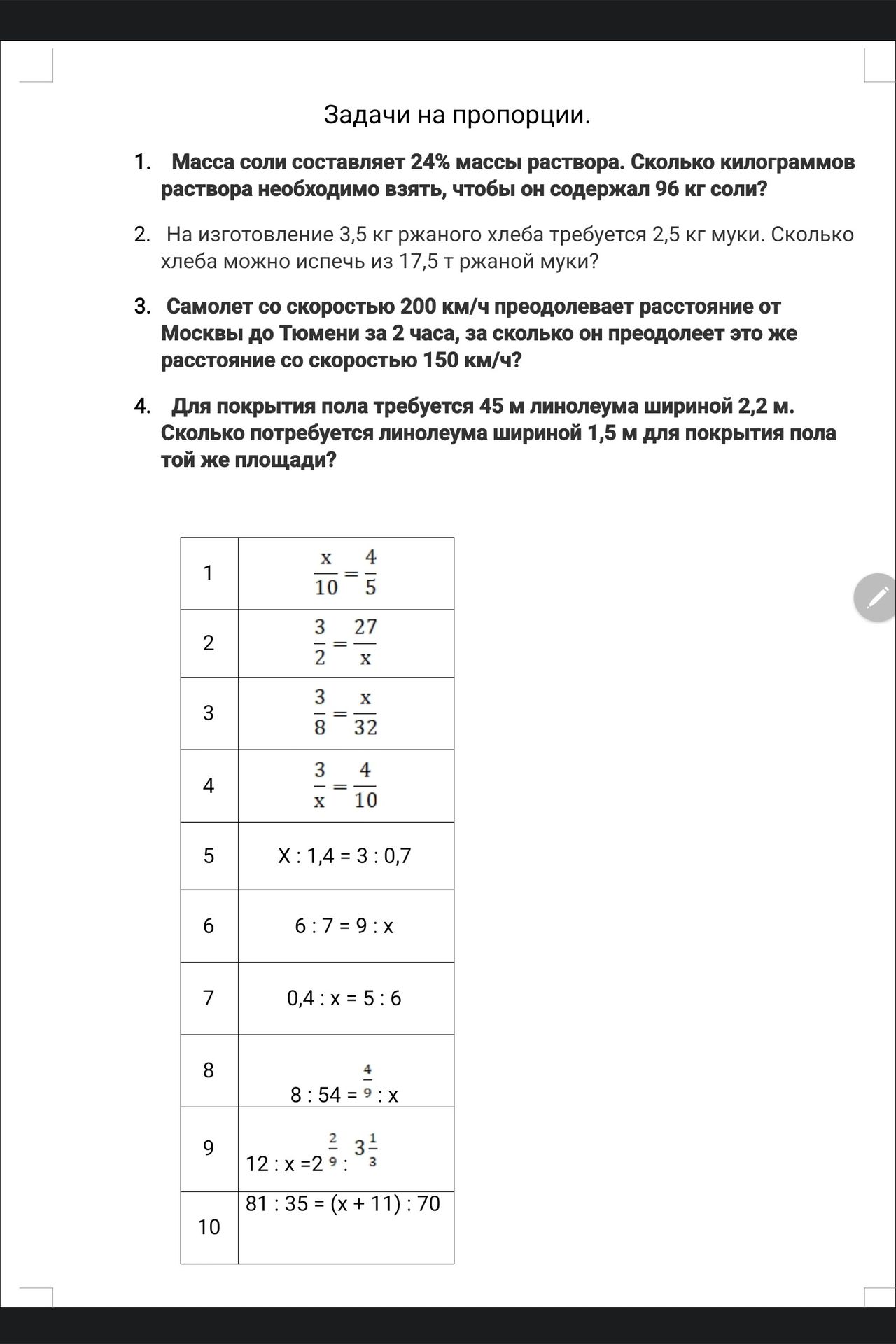 Фото задания: Решите пропорции: 1) \(\frac{x}{10}=\frac{4}{5}\); 2) \(\frac{3}{2}=\frac{27}{x}\); 3) \(\frac{3}{8}=\frac{x}{32}\); 4)…