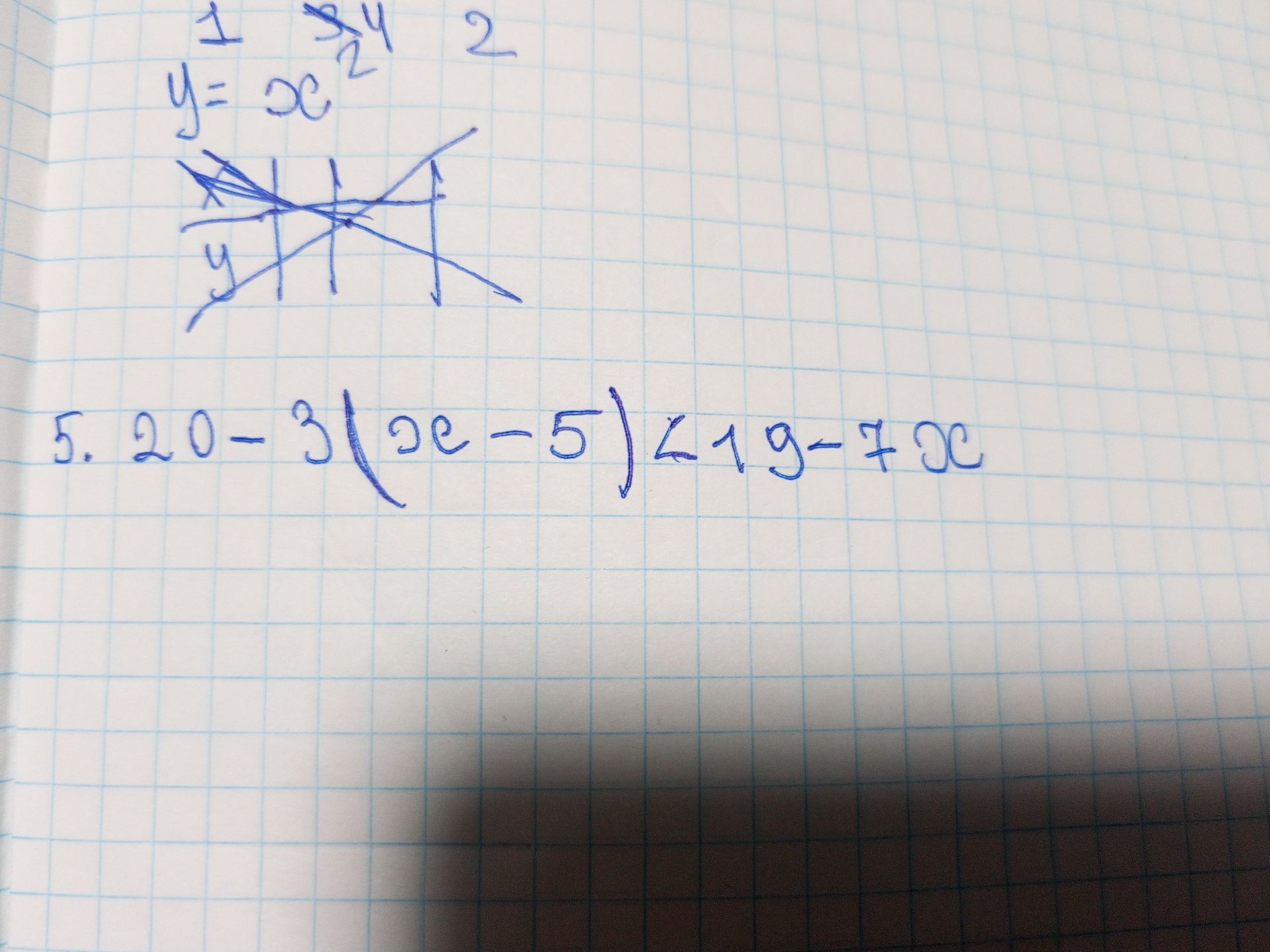 Фото задания: 5. \(20-3(2x-5)<19-7x\).