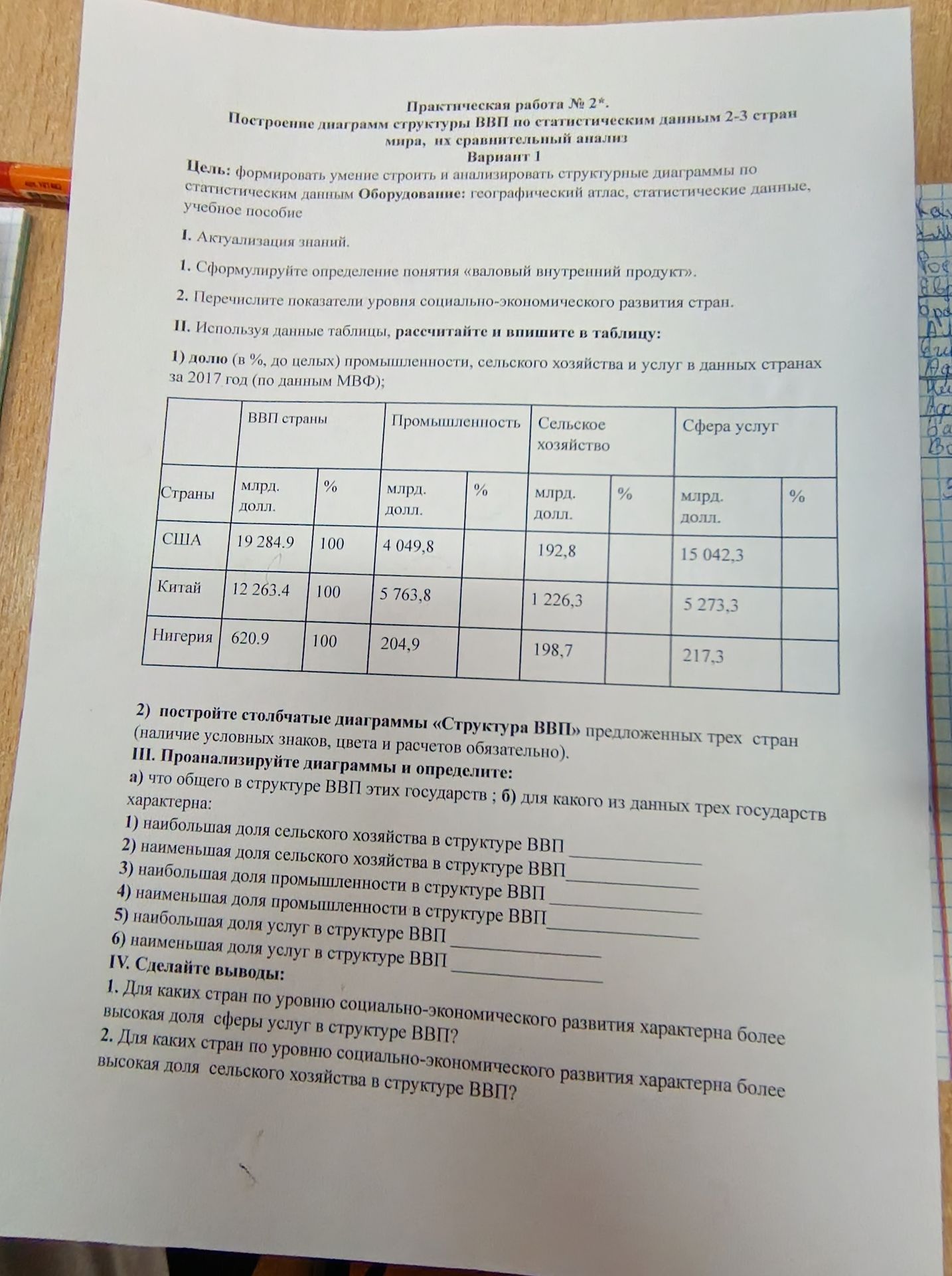 Фото задания: III. Проанализируйте диаграммы и определите: а) что общего в структуре ВВП этих государств; б) для какого из данных трёх…