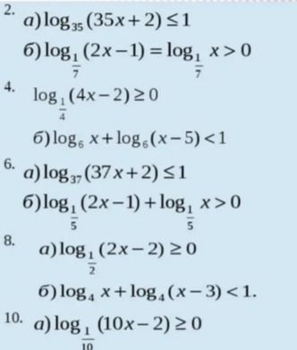 Фото задания: 10. а) \(\log_{1/10}(10x-2)\ge 0\).