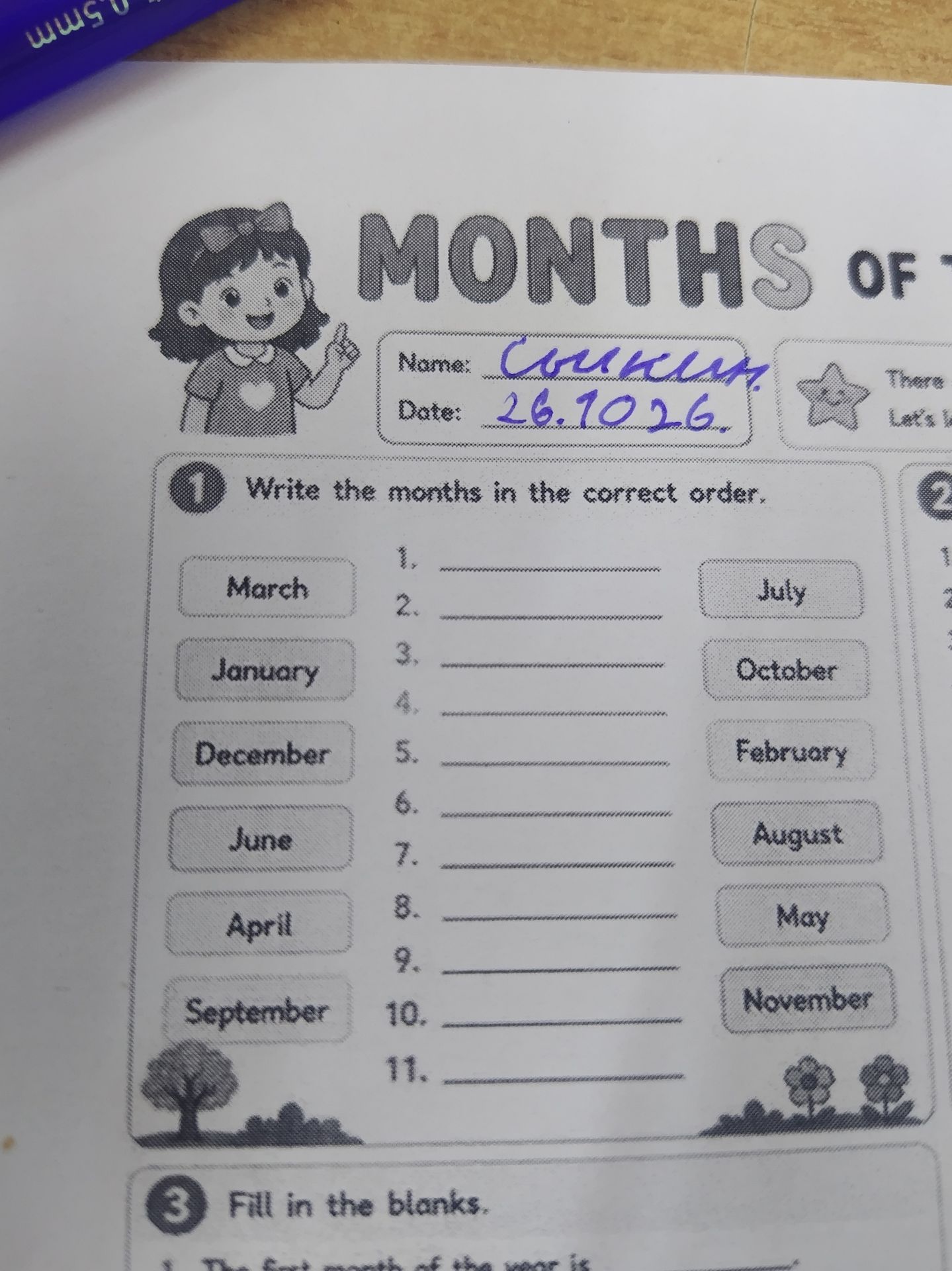 Фото задания: 3. Fill in the blanks. The first month of the year is _____.