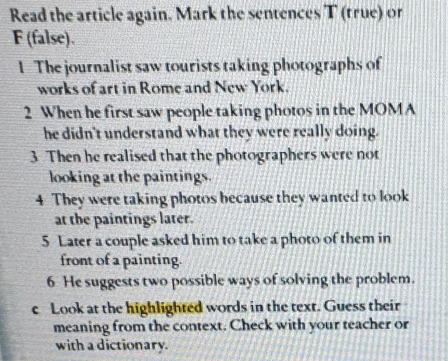 Фото задания: c. Look at the highlighted words in the text. Guess their meaning from the context. Check with your teacher or with a…