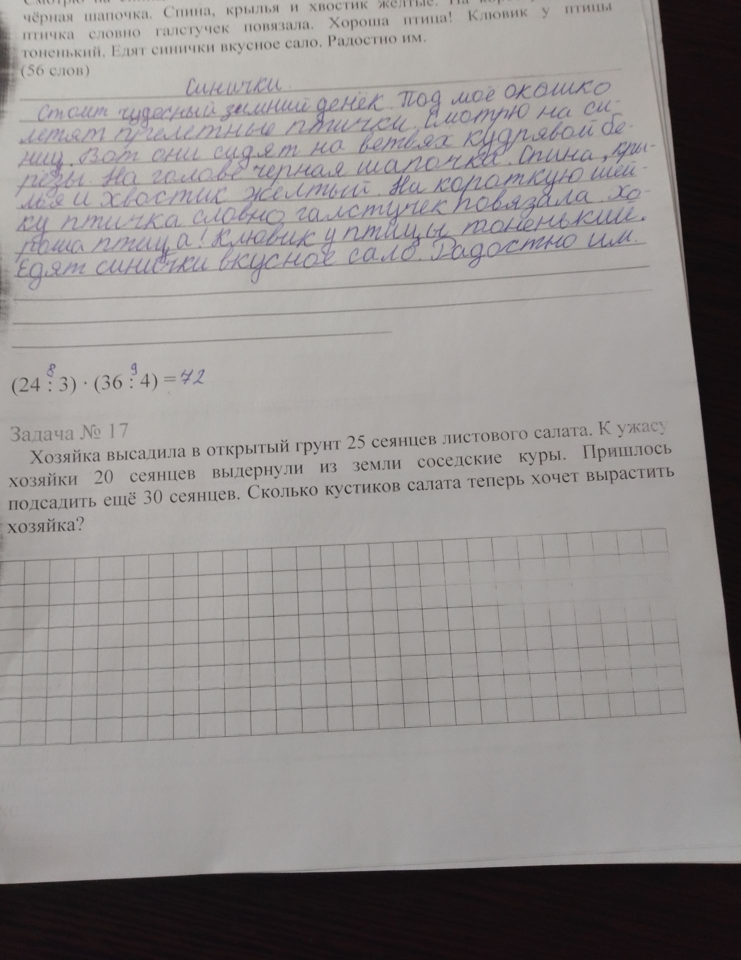 Фото задания: Самостоятельная рукописная работа: текст о синичках.