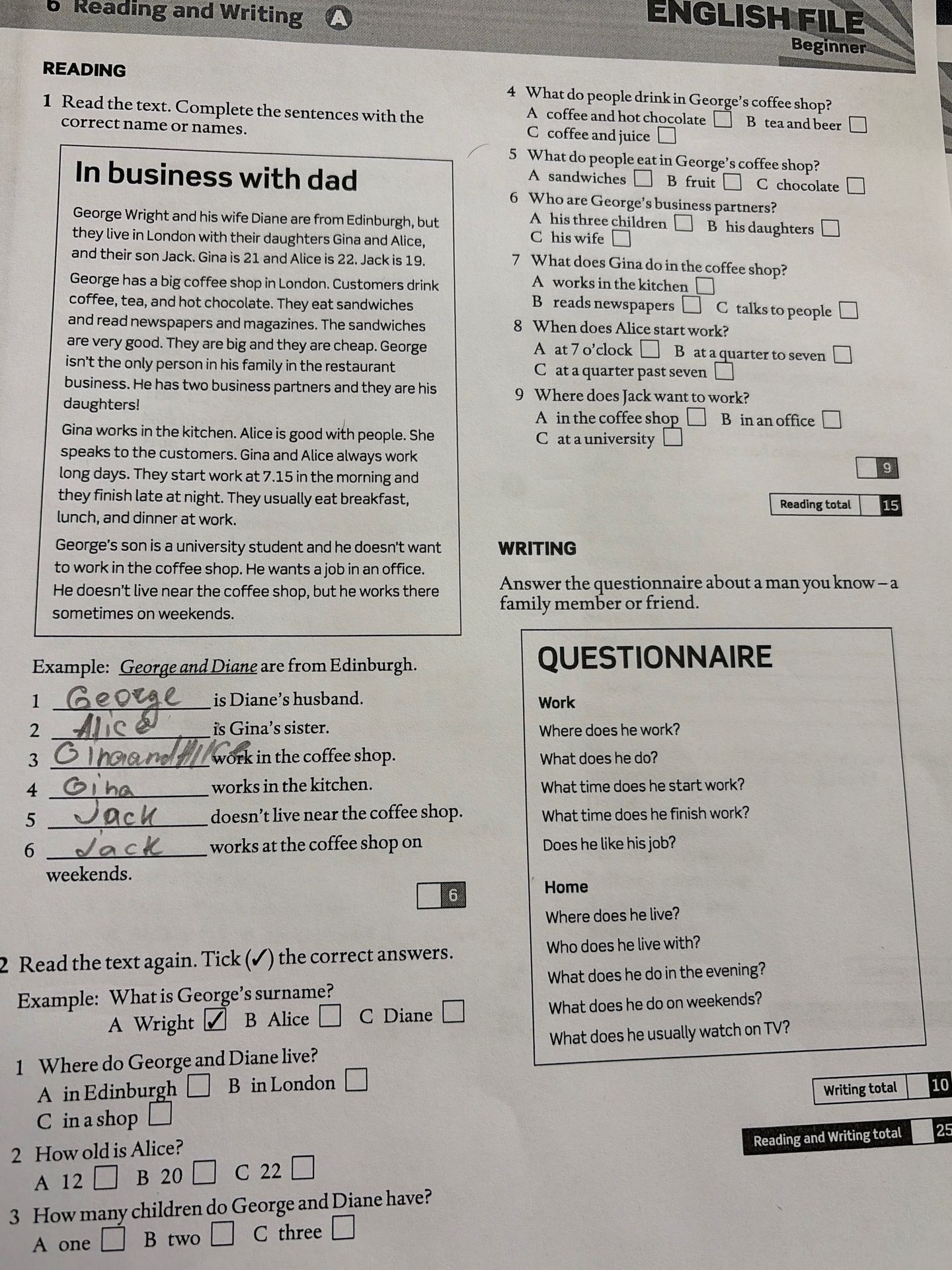 Фото задания: 1. Read the text. Complete the sentences with the correct name or names. Example: George and Diane are from Edinburgh. 1) ___…