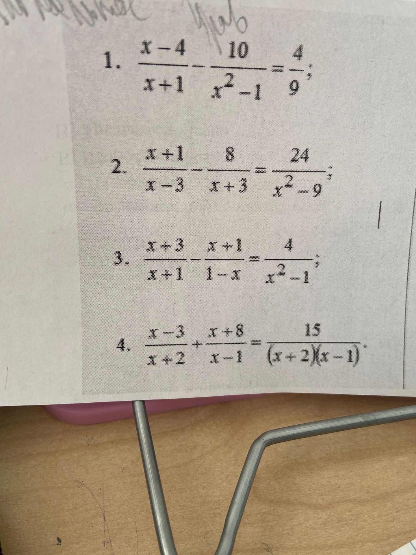 Фото задания: 4. \(\dfrac{x-3}{x+2}+\dfrac{x+8}{x-1}=\dfrac{15}{(x+2)(x-1)}\).