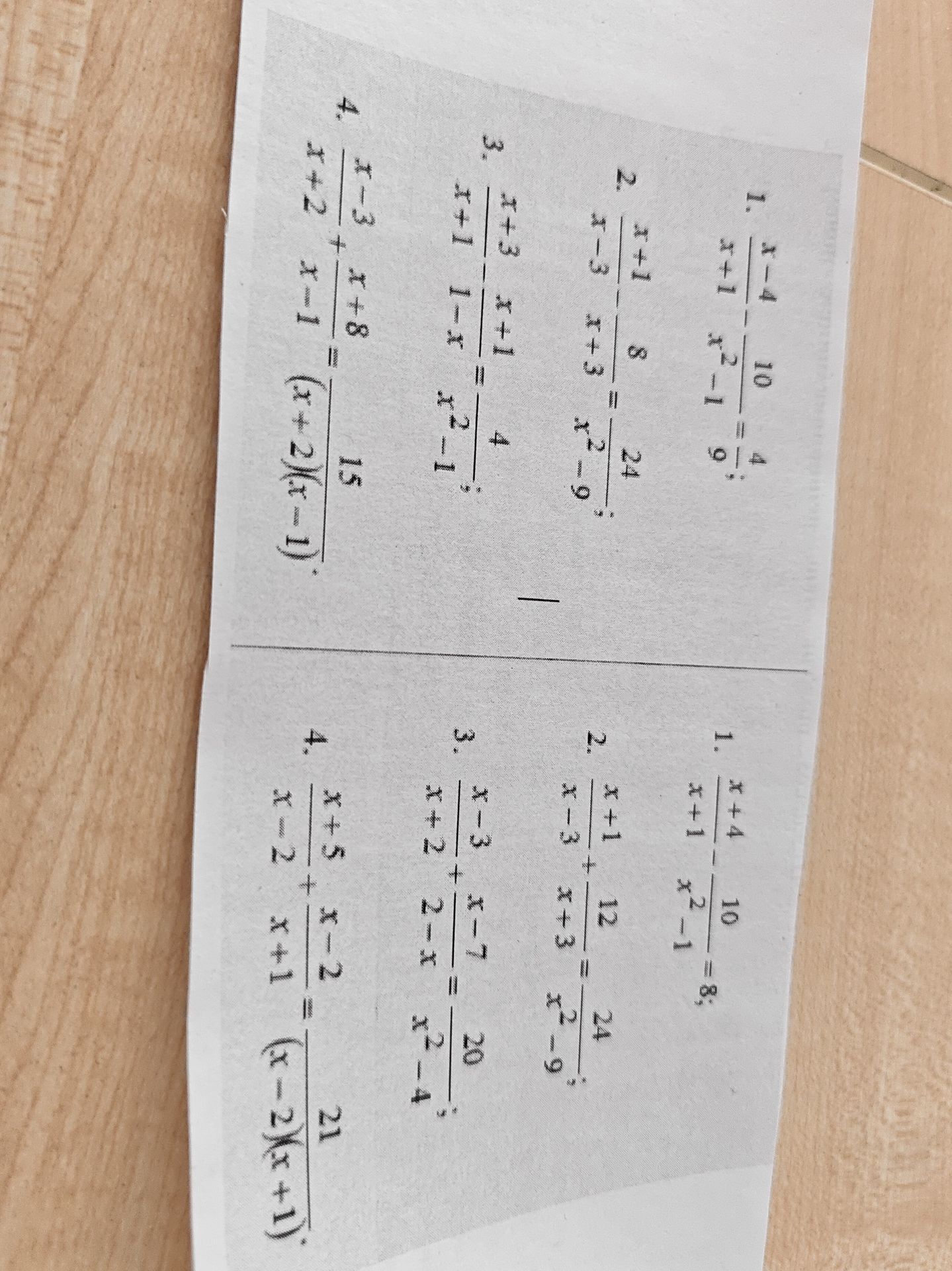 Фото задания: 1. \(\frac{x-4}{x+1}-\frac{10}{x^2-1}=\frac49\)
