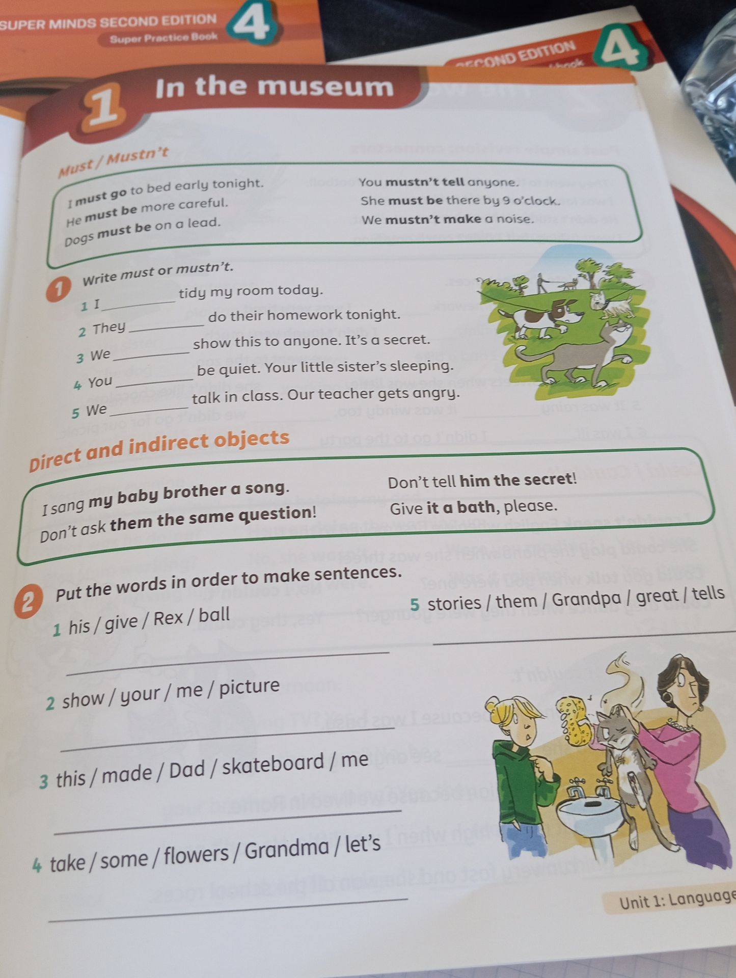 Фото задания: 2. Put the words in order to make sentences. 1) his / give / Rex / ball 2) show / your / me / picture 3) this / made / Dad…