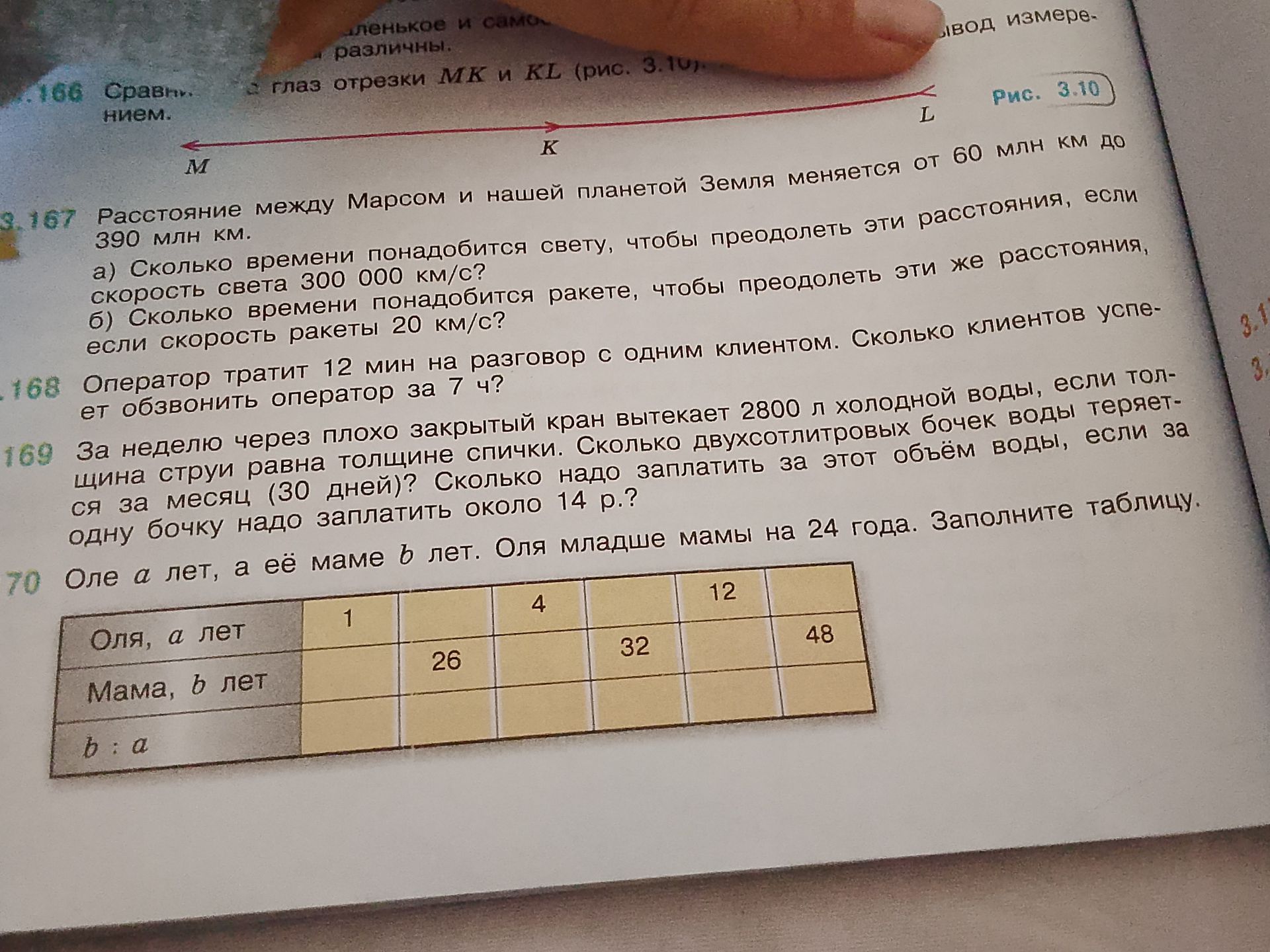 Фото задания: 166. Сравните на глаз отрезки MK и KL (рис. 3.10).