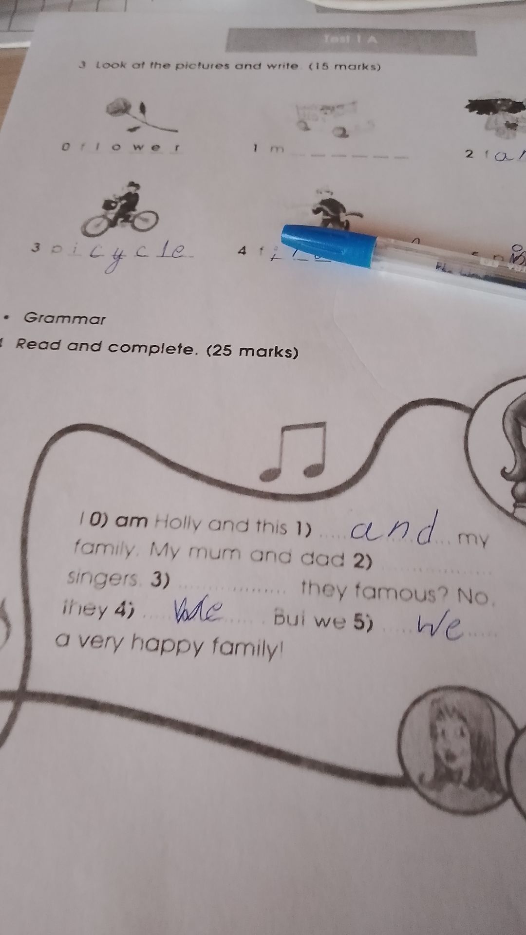 Фото задания: Grammar. Read and complete. (25 marks) I am Holly and this 1) ... my family. My mum and dad 2) ... singers. 3) ... they…
