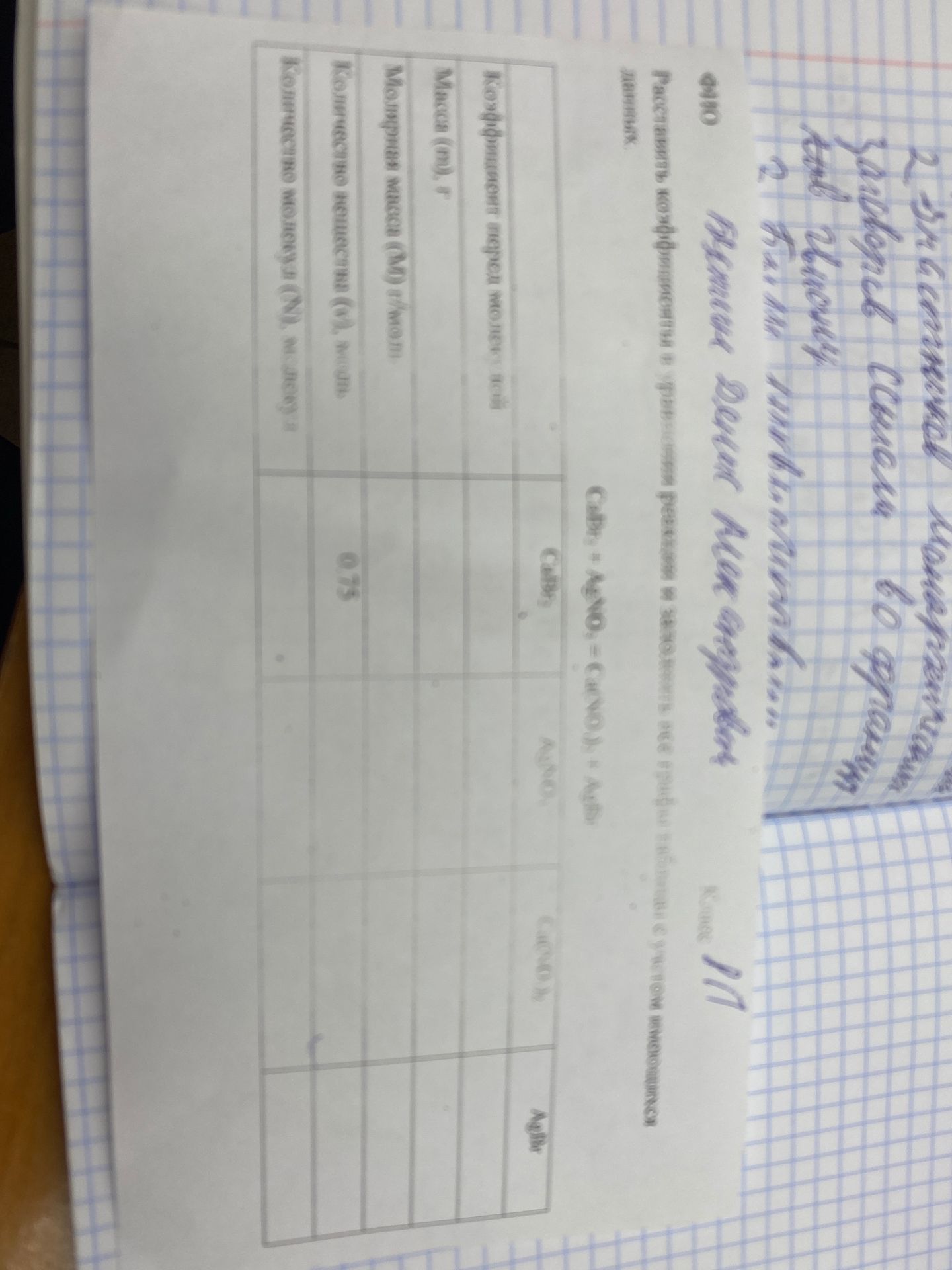 Фото задания: Расставить коэффициенты в уравнении реакции и заполнить таблицу: коэффициент перед молекулой; масса (m), г; молярная масса…