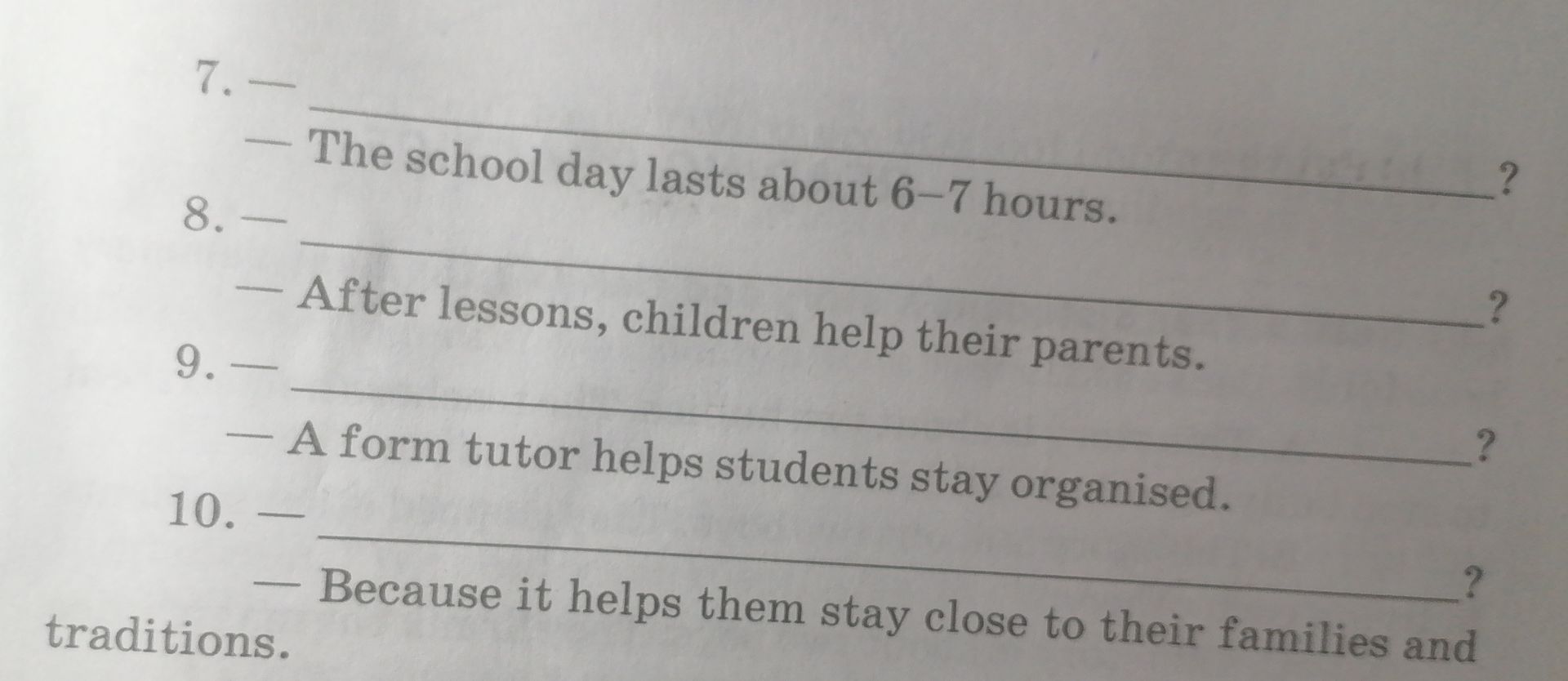 Фото задания: 7–10. Write questions for the answers.