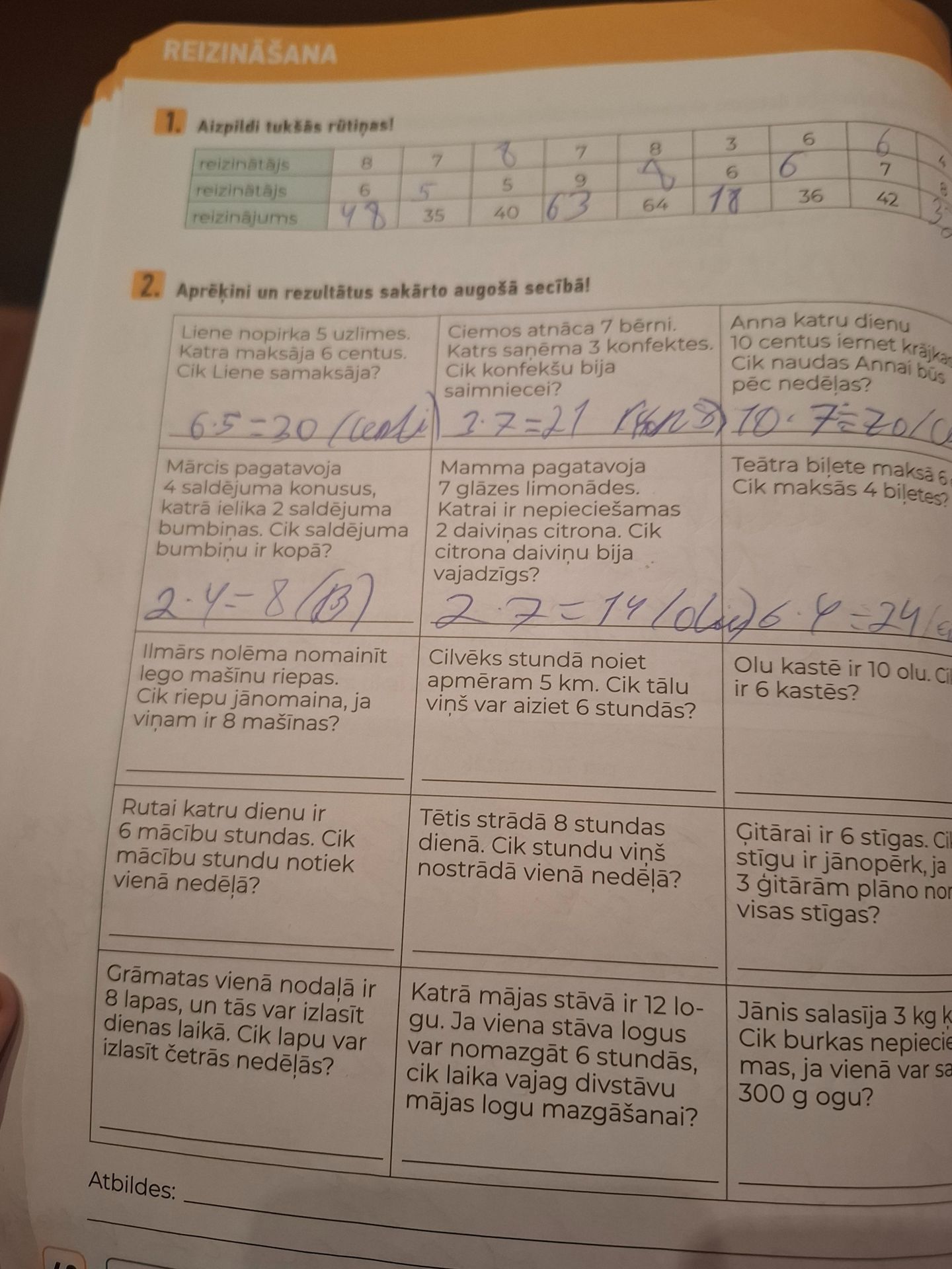 Фото задания: 1. Aizpildi tukšās rūtiņas!