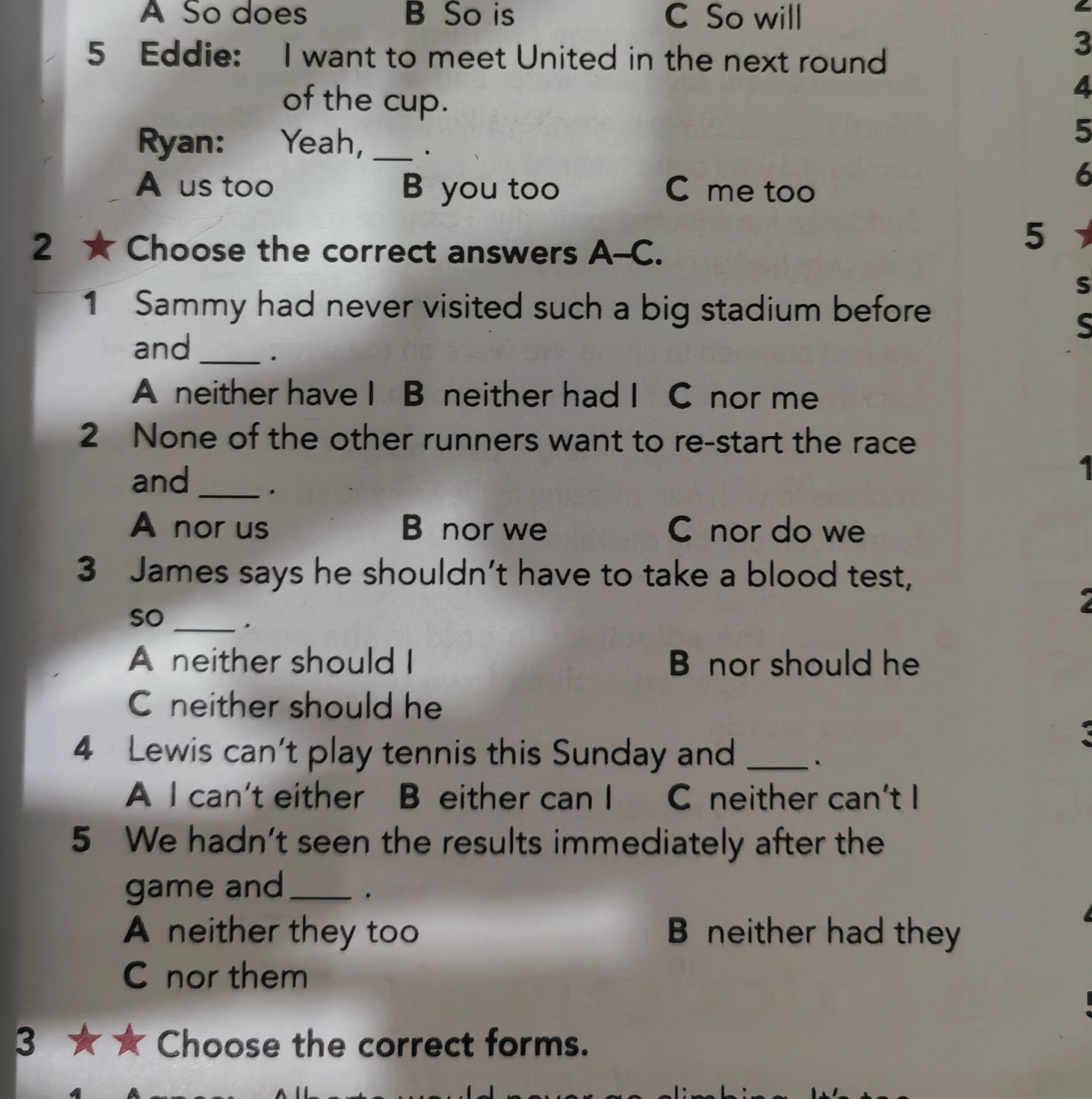 Фото задания: 3. Choose the correct forms. [Условие и предложения обрезаны; виден только фрагмент первого пункта: “All … never …”]