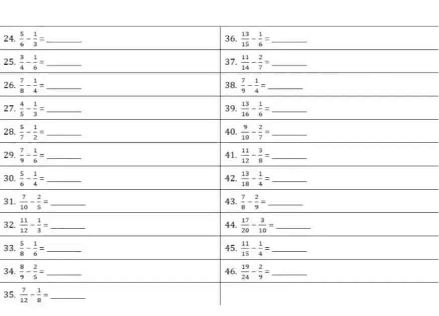 Фото задания: 24. \(\frac{5}{6}-\frac{1}{3}=\)