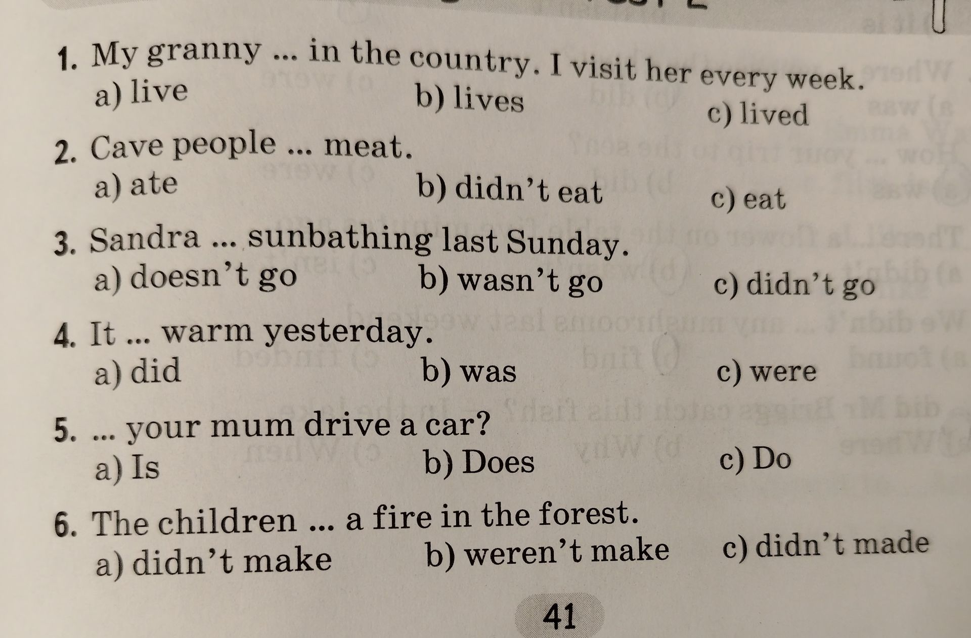Фото задания: 6. The children ... a fire in the forest. a) didn’t make b) weren’t make c) didn’t made