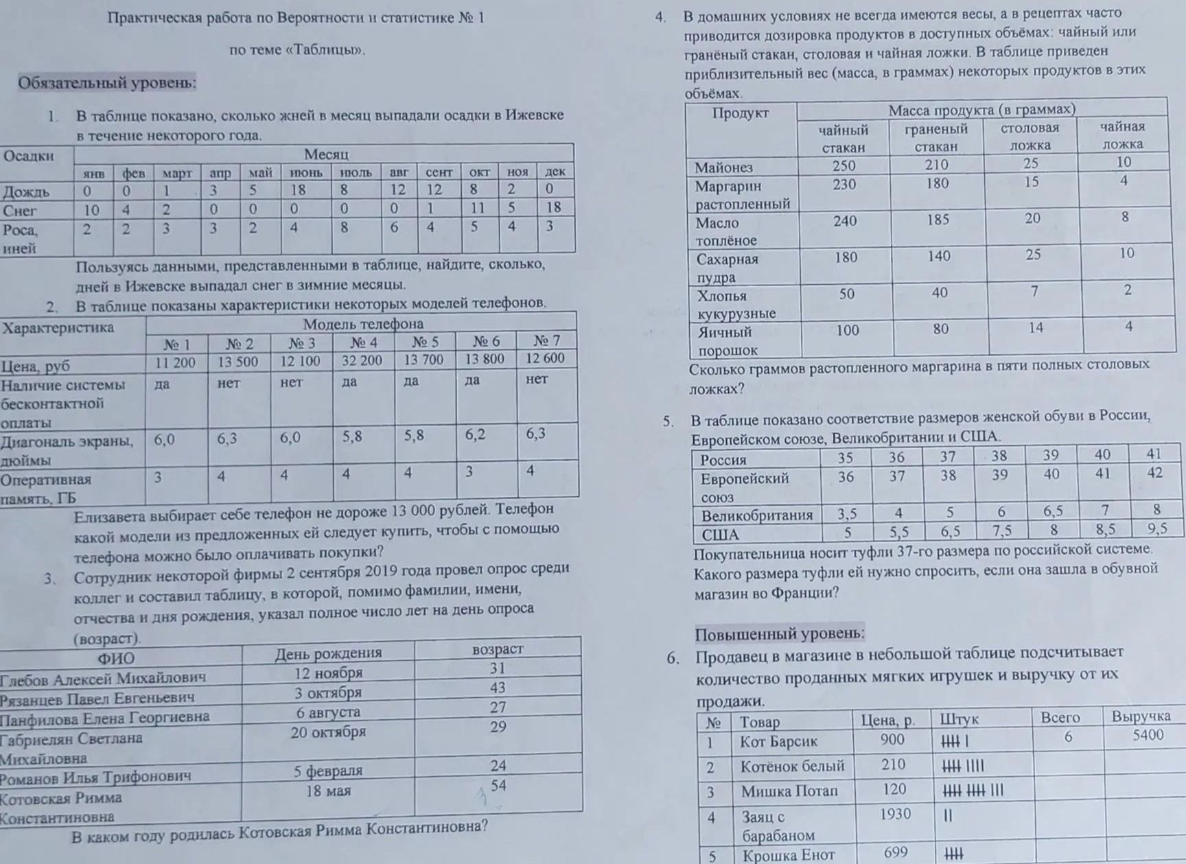Фото задания: 3. Сотрудник фирмы 2 сентября 2019 года провёл опрос и составил таблицу, в которой указал фамилии, имена, отчества, дни…