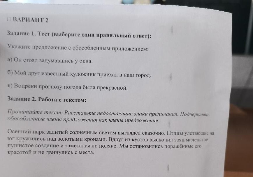 Фото задания: Задание 2. Работа с текстом: Прочитайте текст. Расставьте недостающие знаки препинания. Подчеркните обособленные члены…