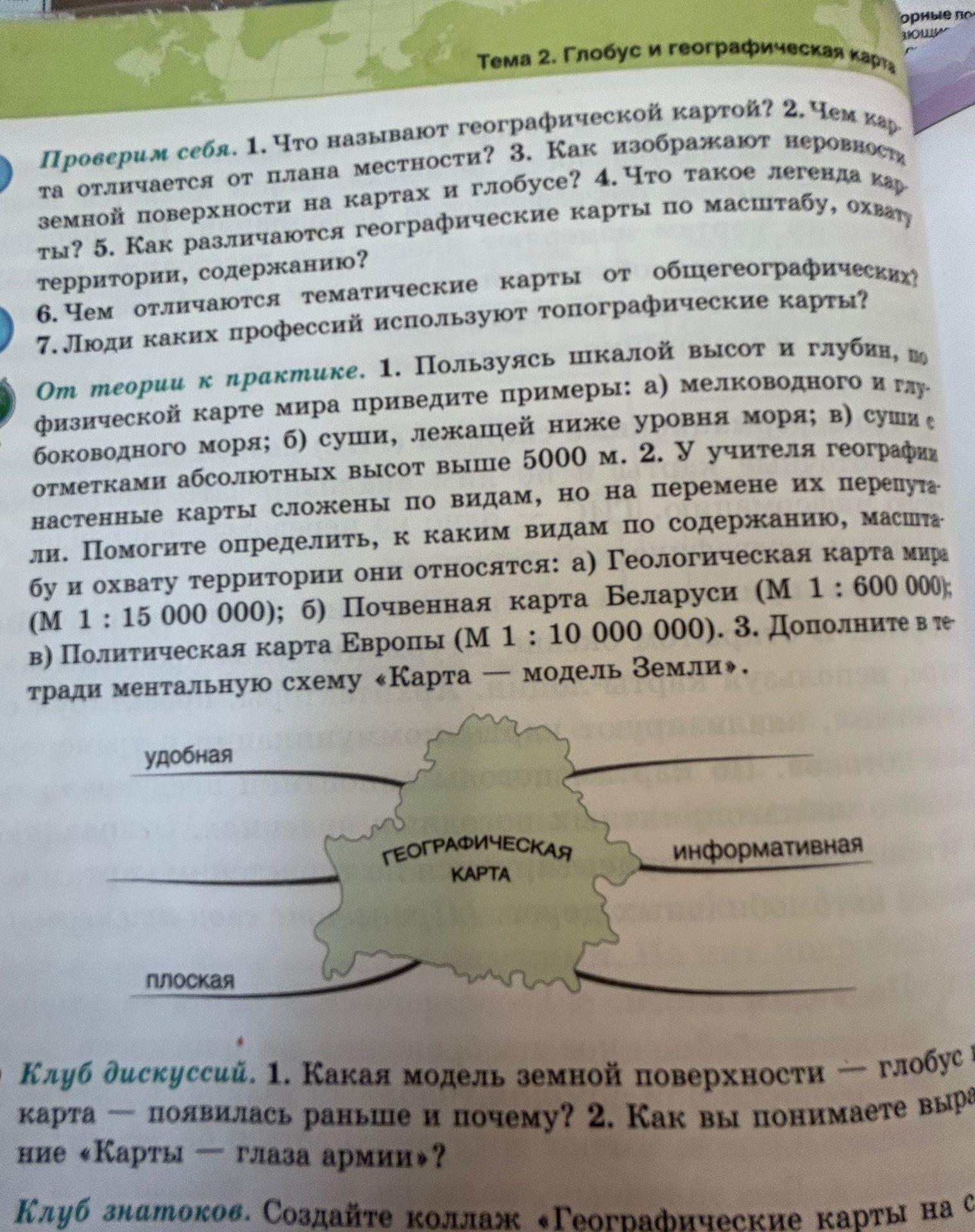 Фото задания: От теории к практике. 1. Пользуясь шкалой высот и глубин, по физической карте мира приведите примеры: а) мелководного и…