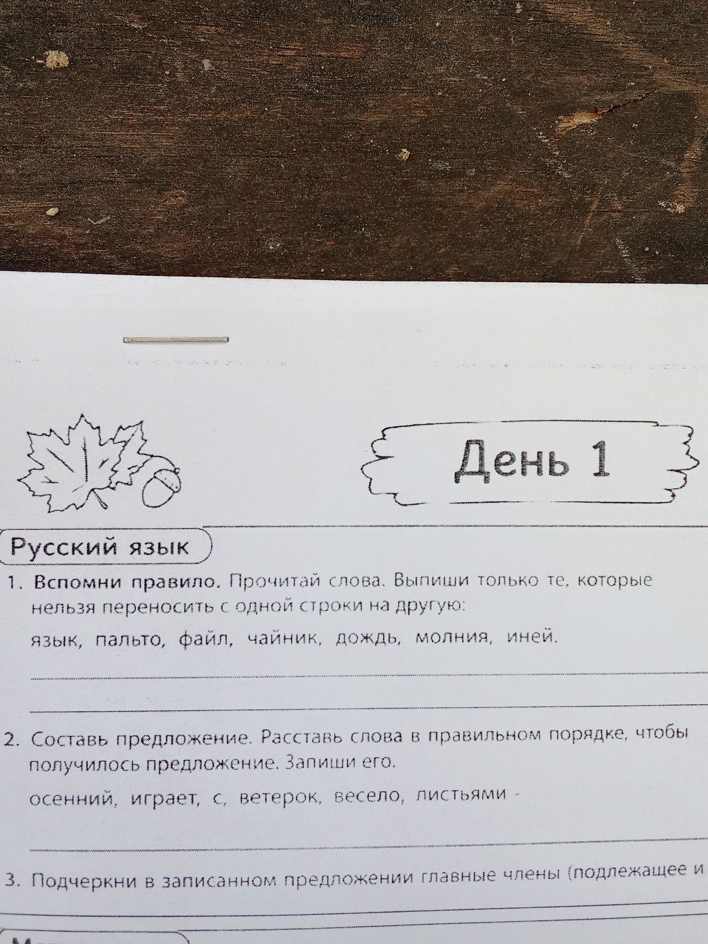 Фото задания: 1. Вспомни правило. Прочитай слова. Выпиши только те, которые нельзя переносить с одной строки на другую: язык, пальто, файл,…