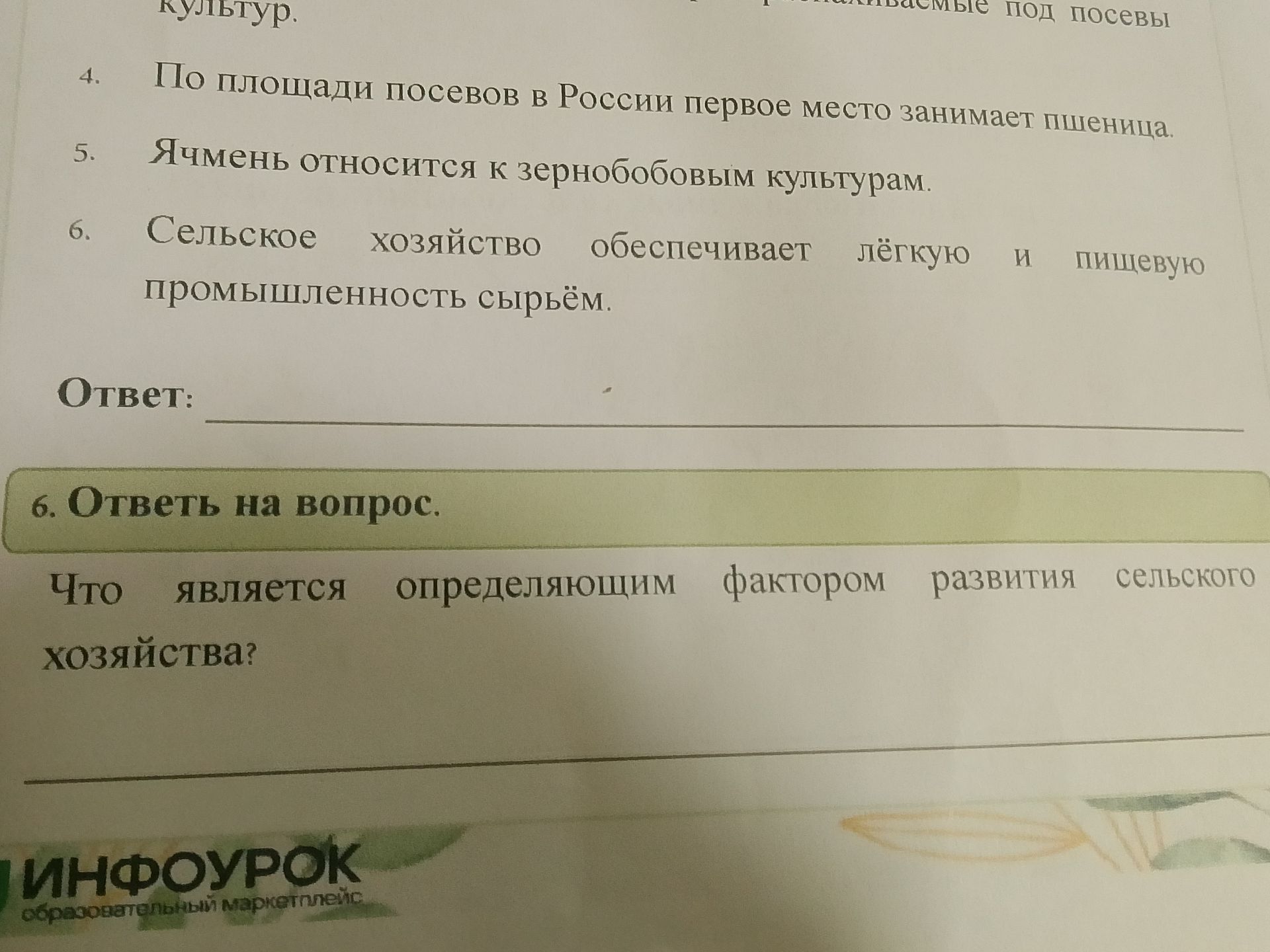 Фото задания: 4. По площади посевов в России первое место занимает пшеница.