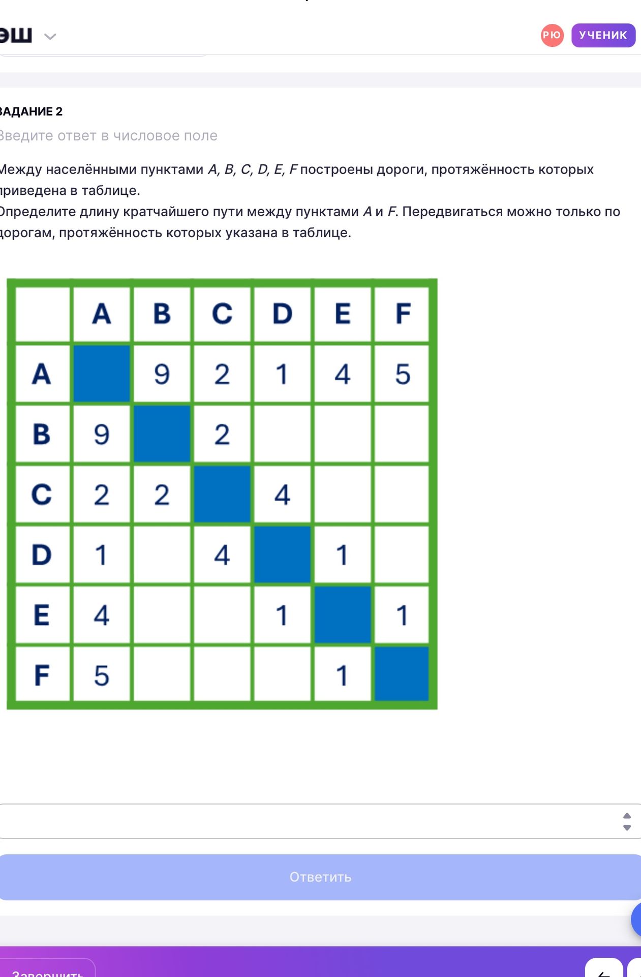 Фото задания: Задание 2. Между населёнными пунктами A, B, C, D, E, F построены дороги, протяжённость которых приведена в таблице.…
