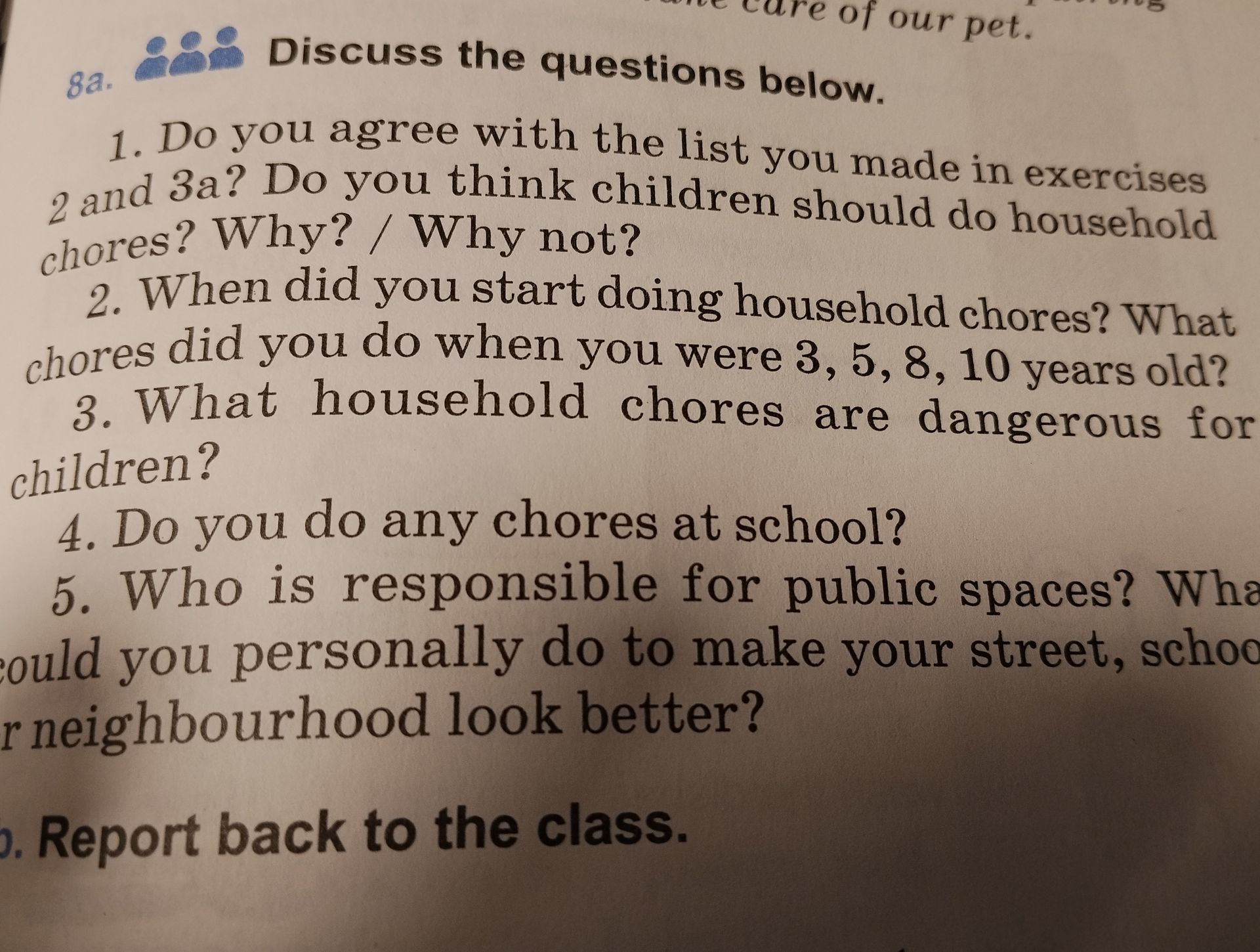 Фото задания: 8b. Report back to the class.