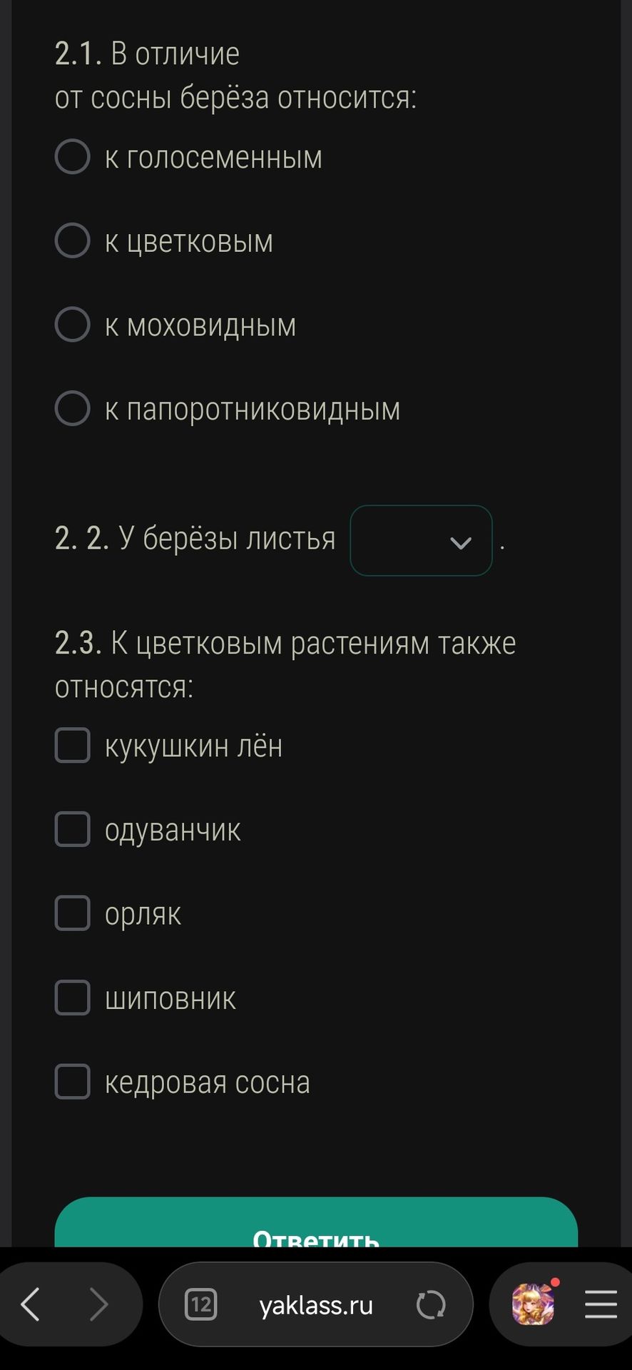 Фото задания: 2.2. У берёзы листья _____.