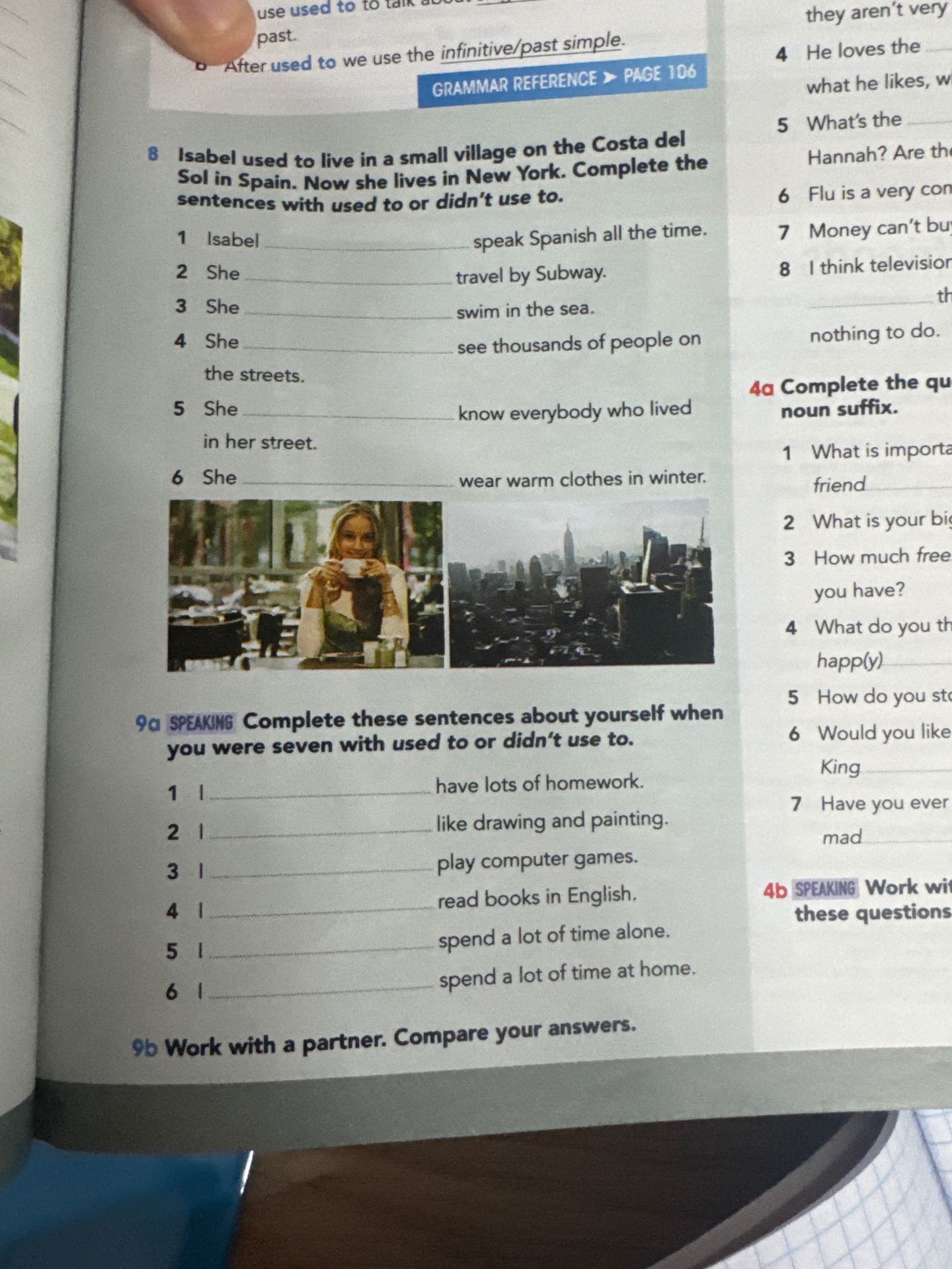 Фото задания: 9b. SPEAKING Work with a partner. Compare your answers.